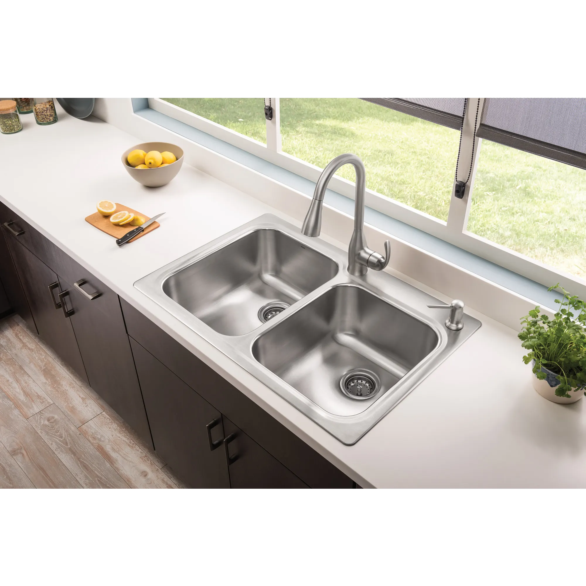 Stainless steel 33" X 22" 18 Gauge Double Bowl Faucet and Sink Combination - Image 6