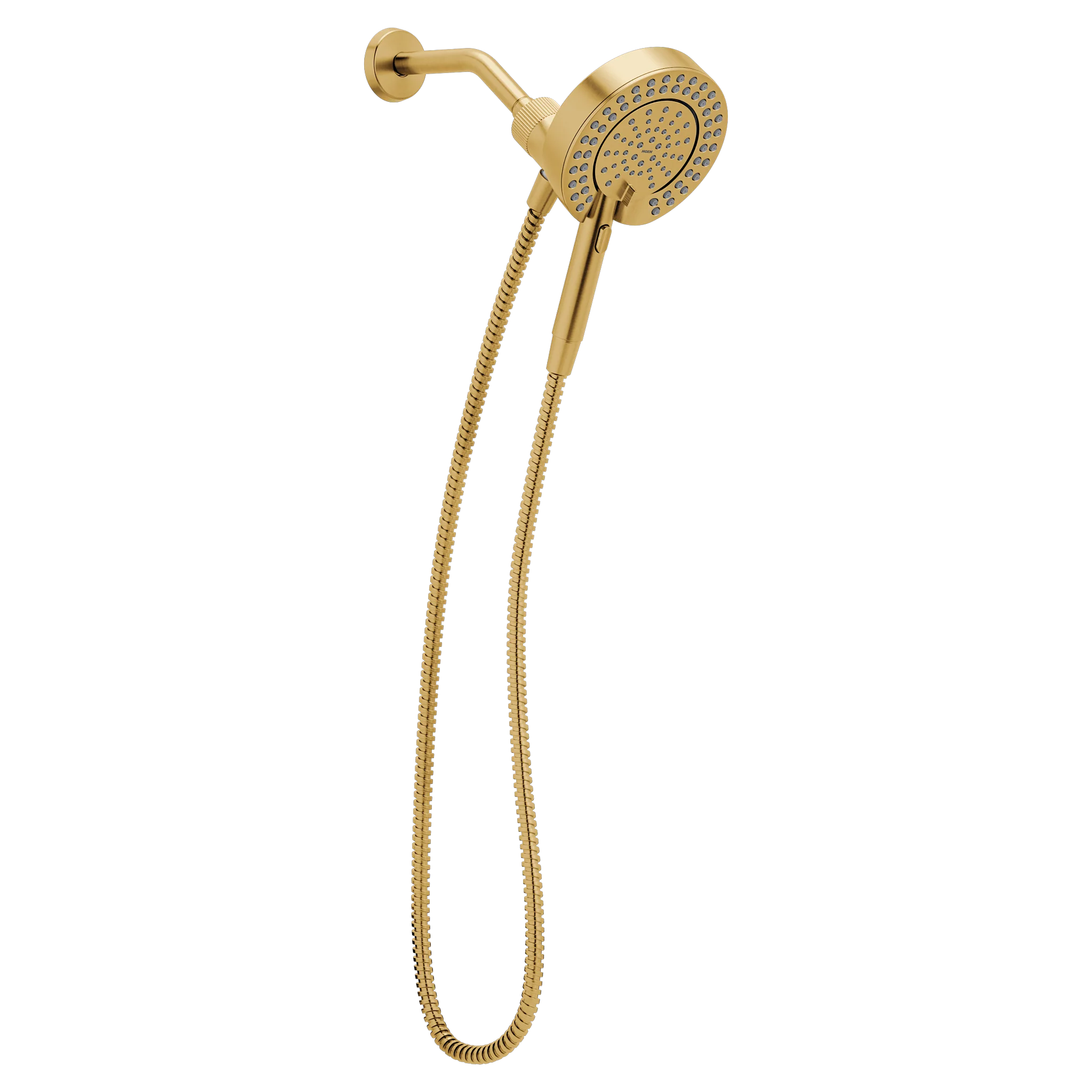 Magnetix Brushed gold six-function 6-1/2" diameter spray head standard with handshower