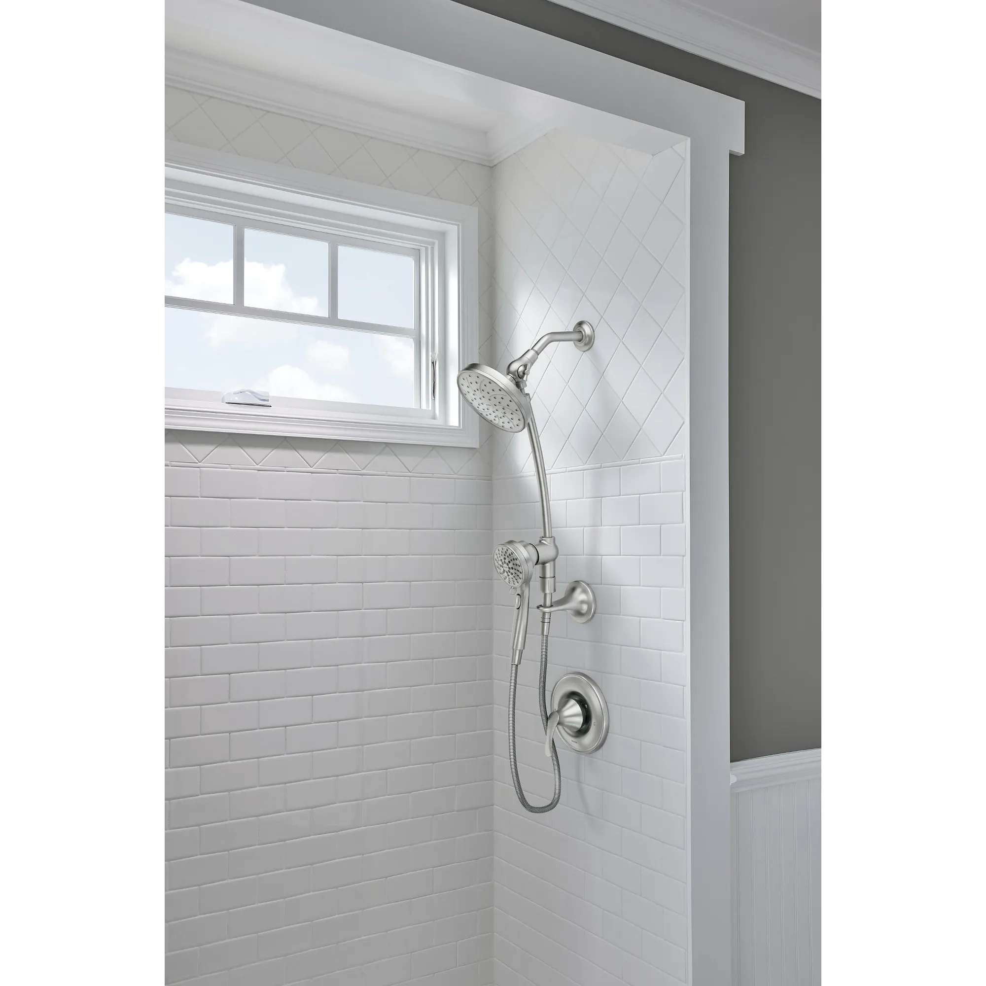 Attract Spot resist brushed nickel six-function 3.75" diameter spray head standard with handshower - Image 9