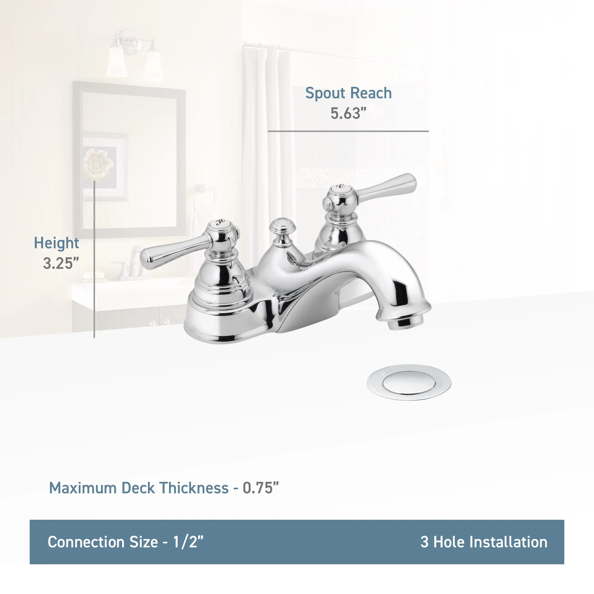 Kingsley Chrome Two-Handle Low Arc Bathroom Faucet - Image 4