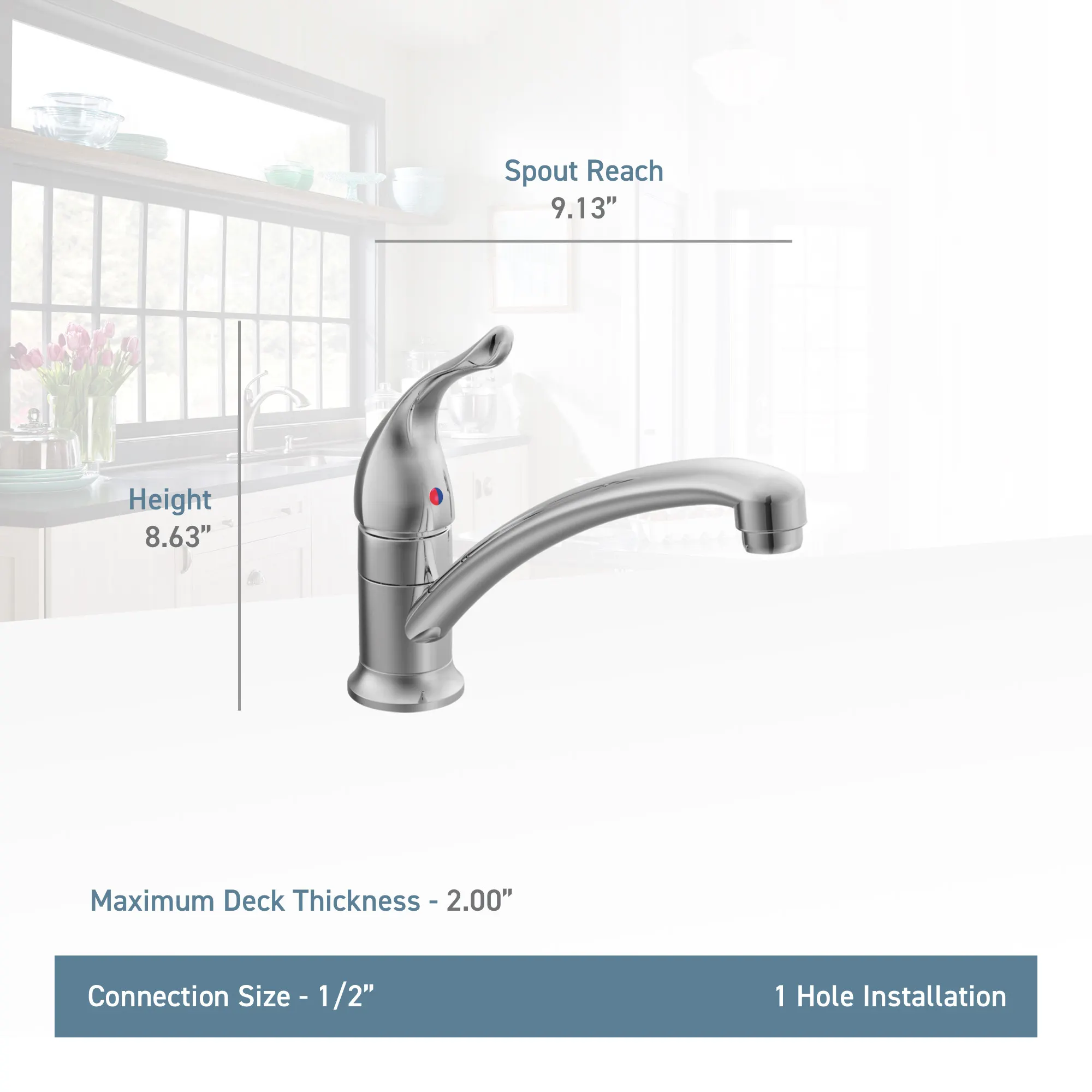 Chateau Chrome One-Handle Low Arc Kitchen Faucet - Image 3