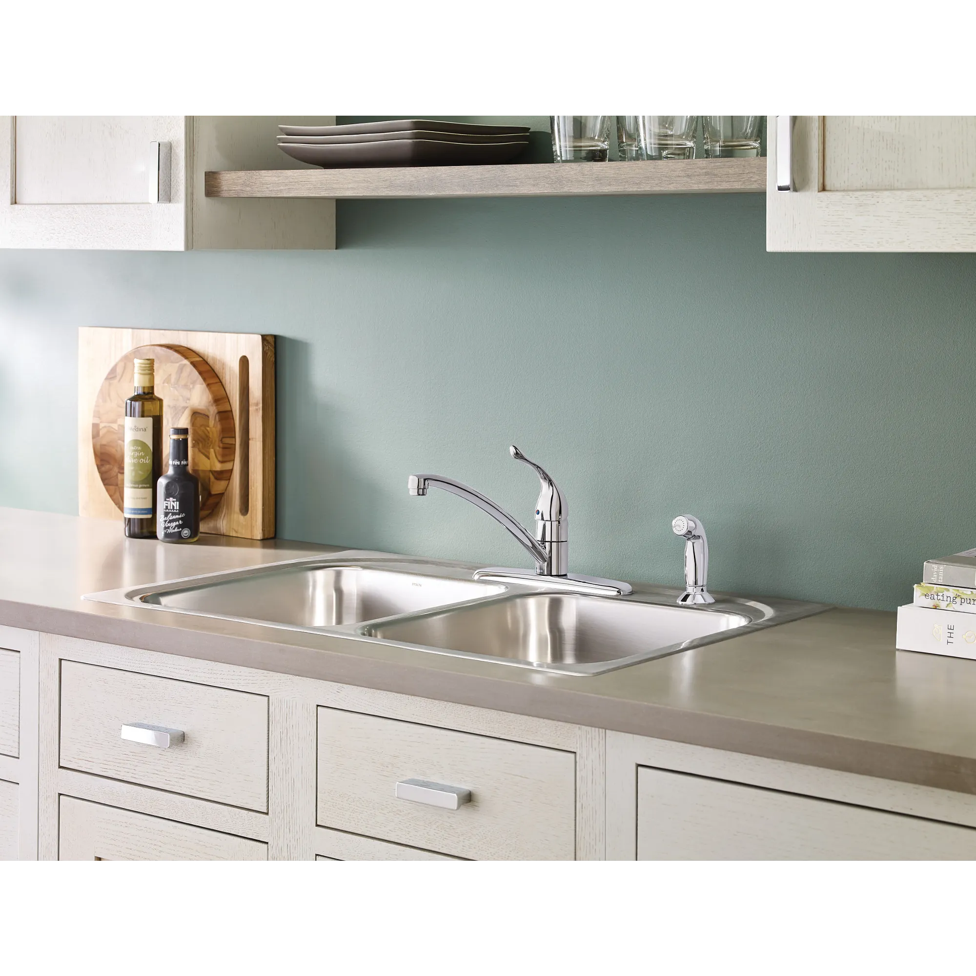 Chateau Chrome One-Handle Low Arc Kitchen Faucet - Image 4