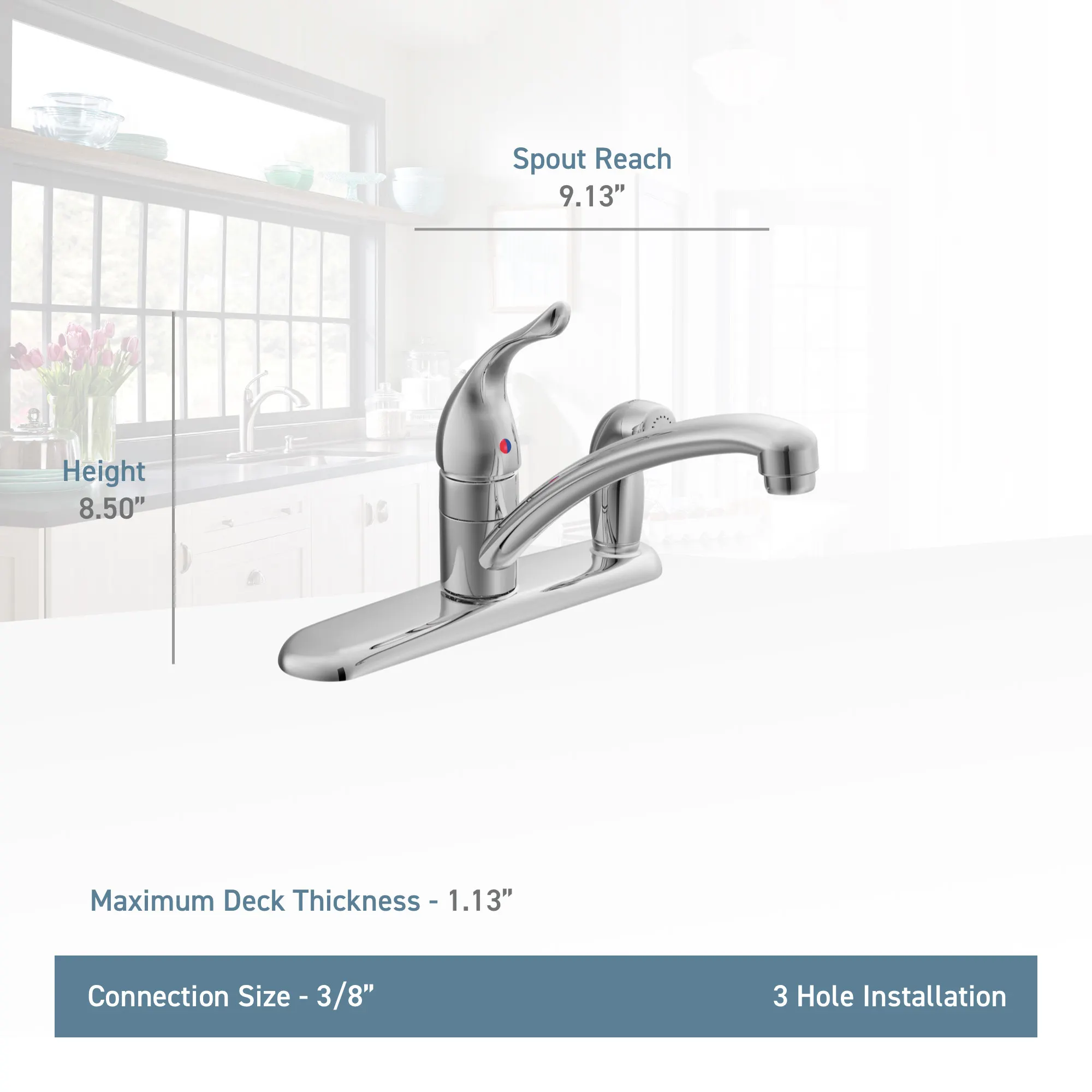Chateau Chrome One-Handle Low Arc Kitchen Faucet - Image 3