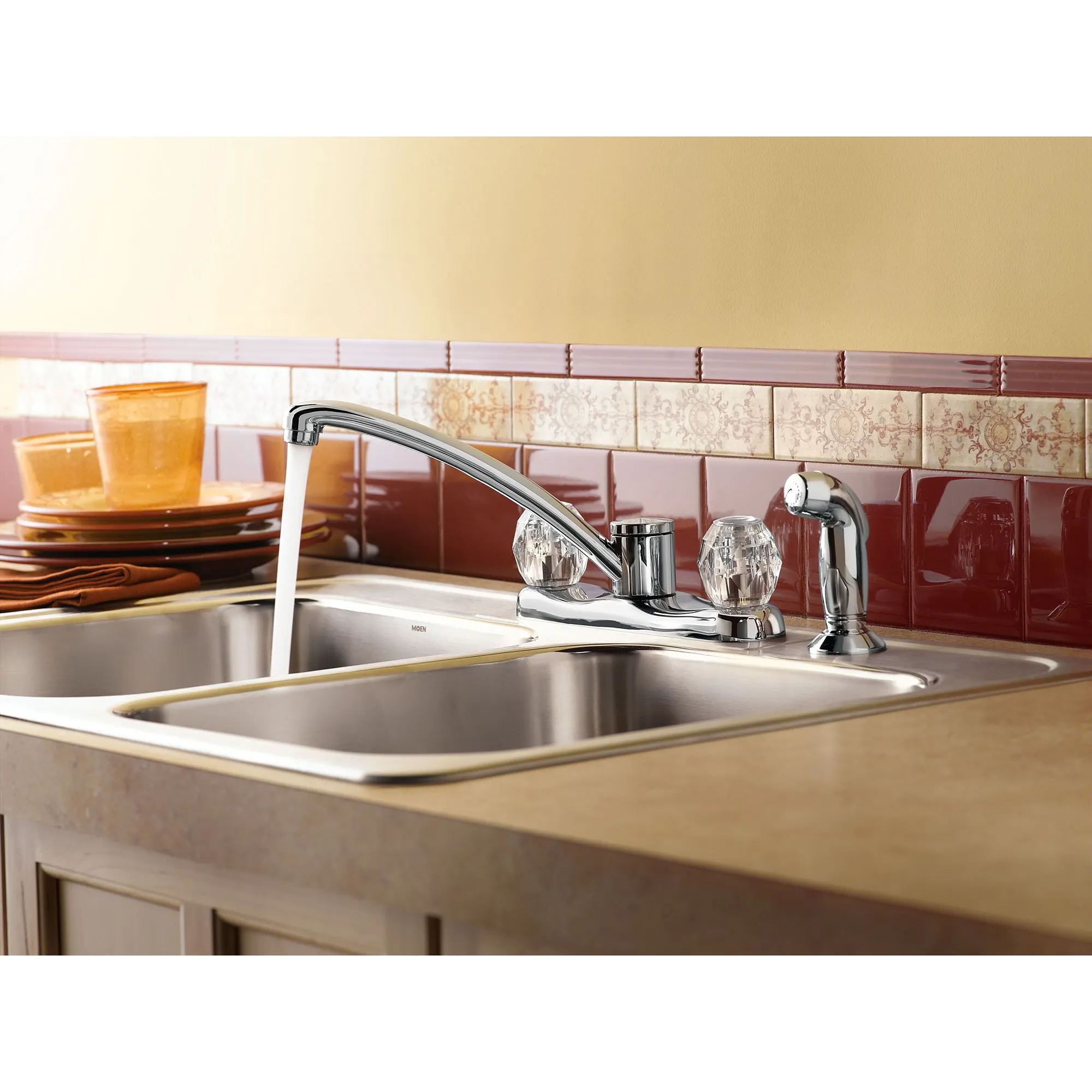 Chateau Chrome Two-Handle Low Arc Kitchen Faucet - Image 4