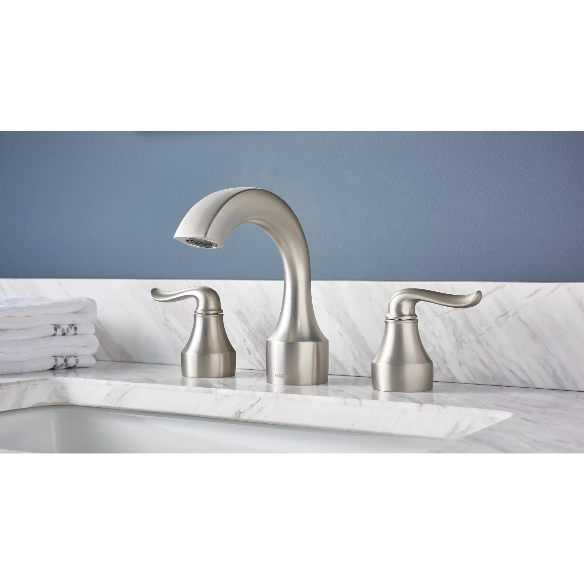 Hamden Spot Resist Brushed Nickel Two-Handle High Arc Bathroom Faucet - Image 3