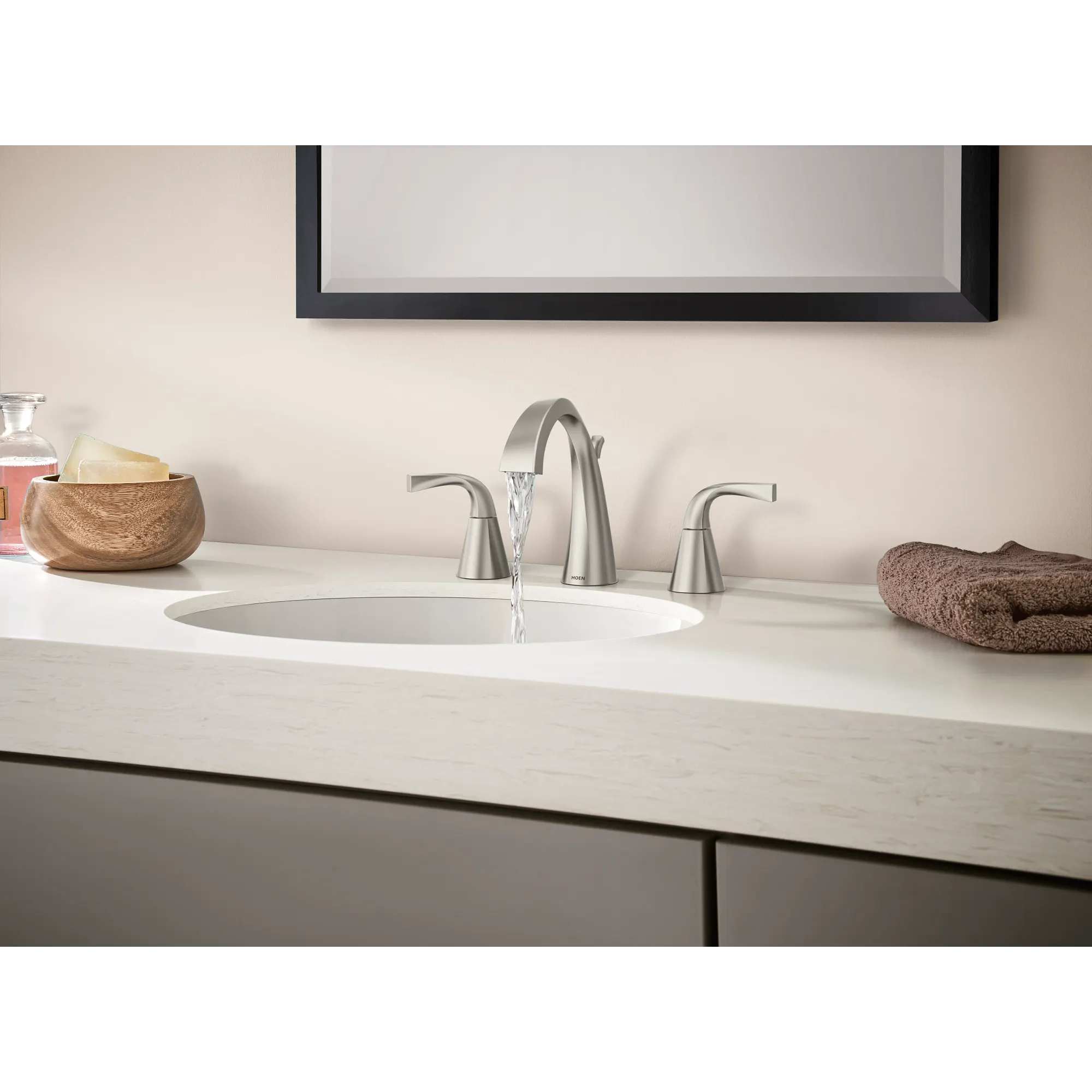 Oxby Spot resist brushed nickel two-handle high arc bathroom faucet - Image 3