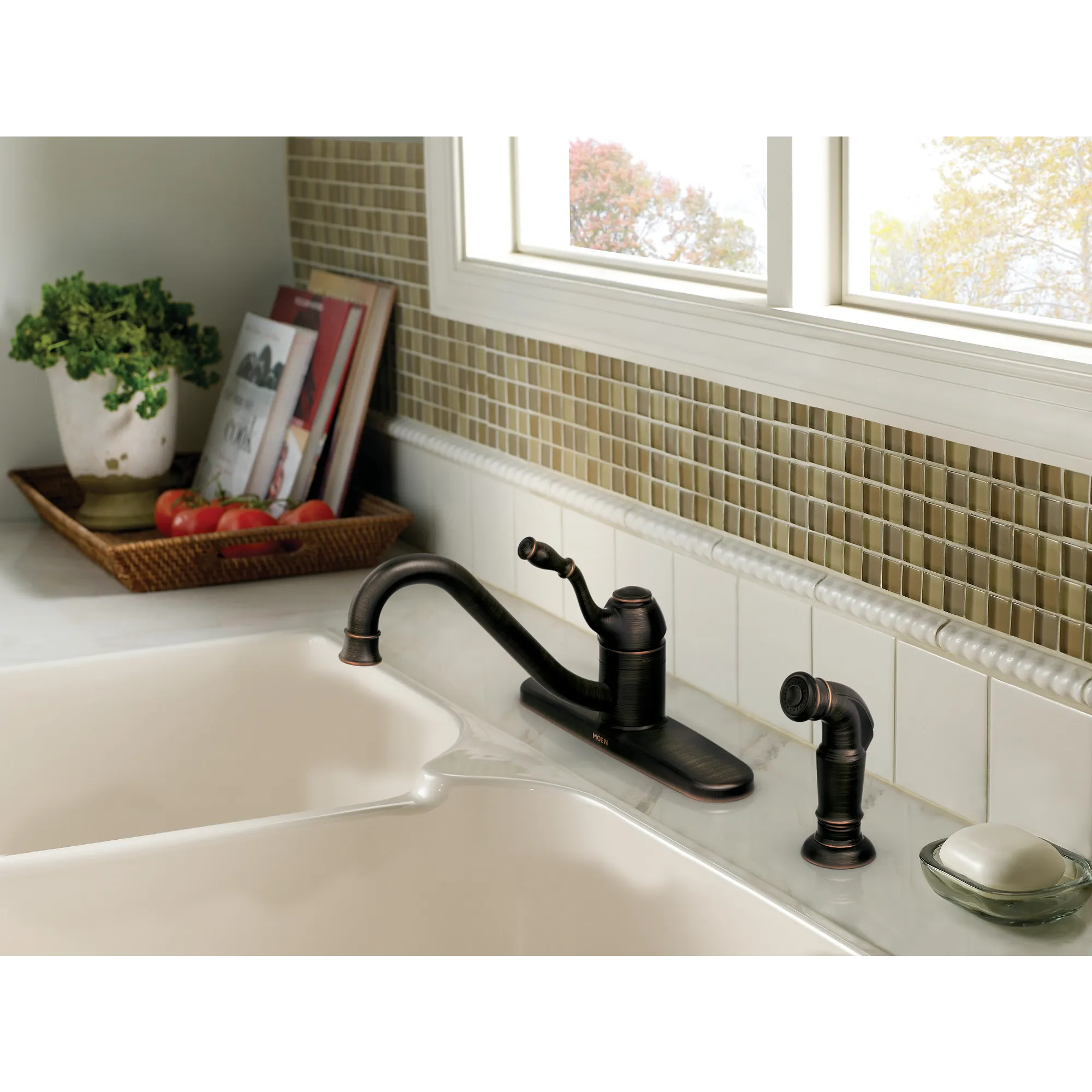 Lindley Mediterranean bronze one-handle low arc kitchen faucet - Image 2