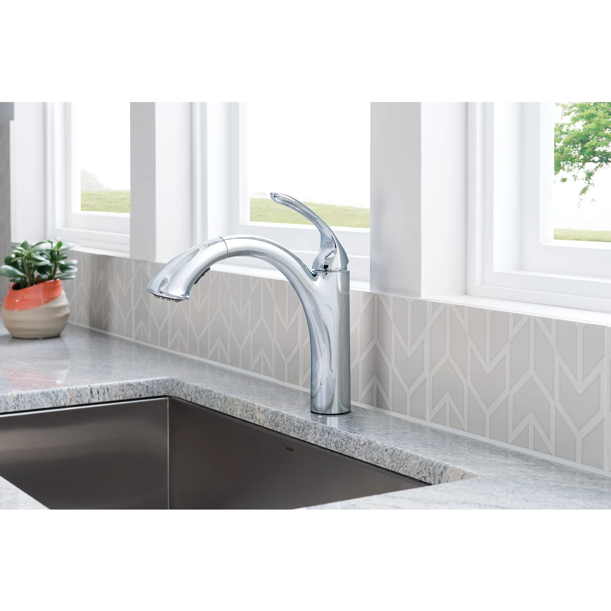 Kinzel Chrome one-handle low arc pullout kitchen faucet - Image 13