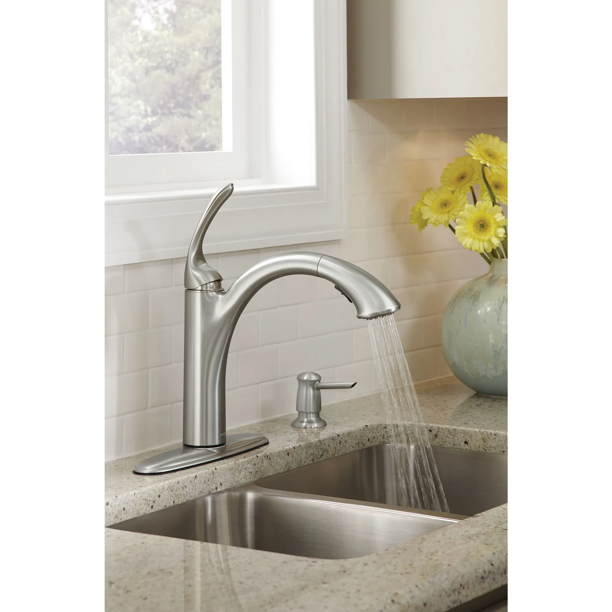 Kinzel Chrome one-handle low arc pullout kitchen faucet - Image 30