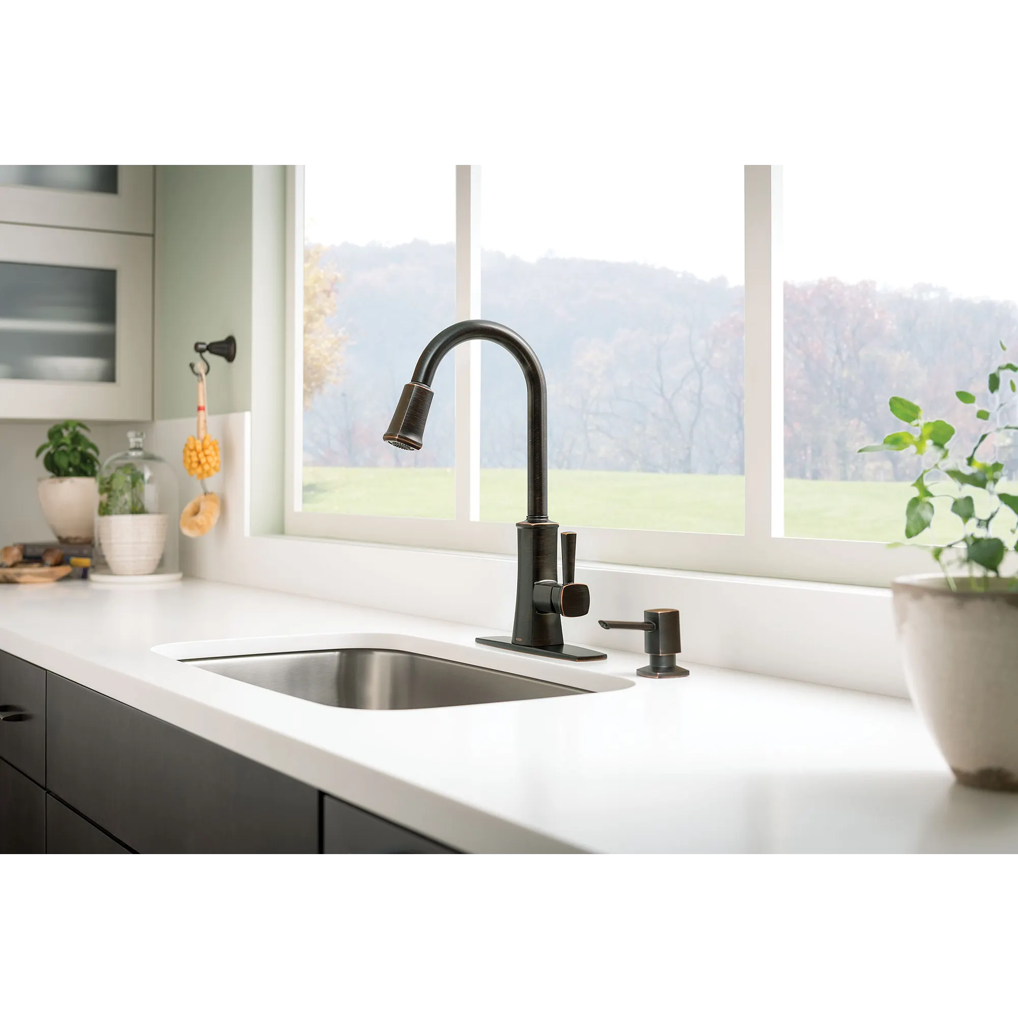 Bridgestone Mediterranean bronze one-handle high arc pulldown kitchen faucet - Image 2