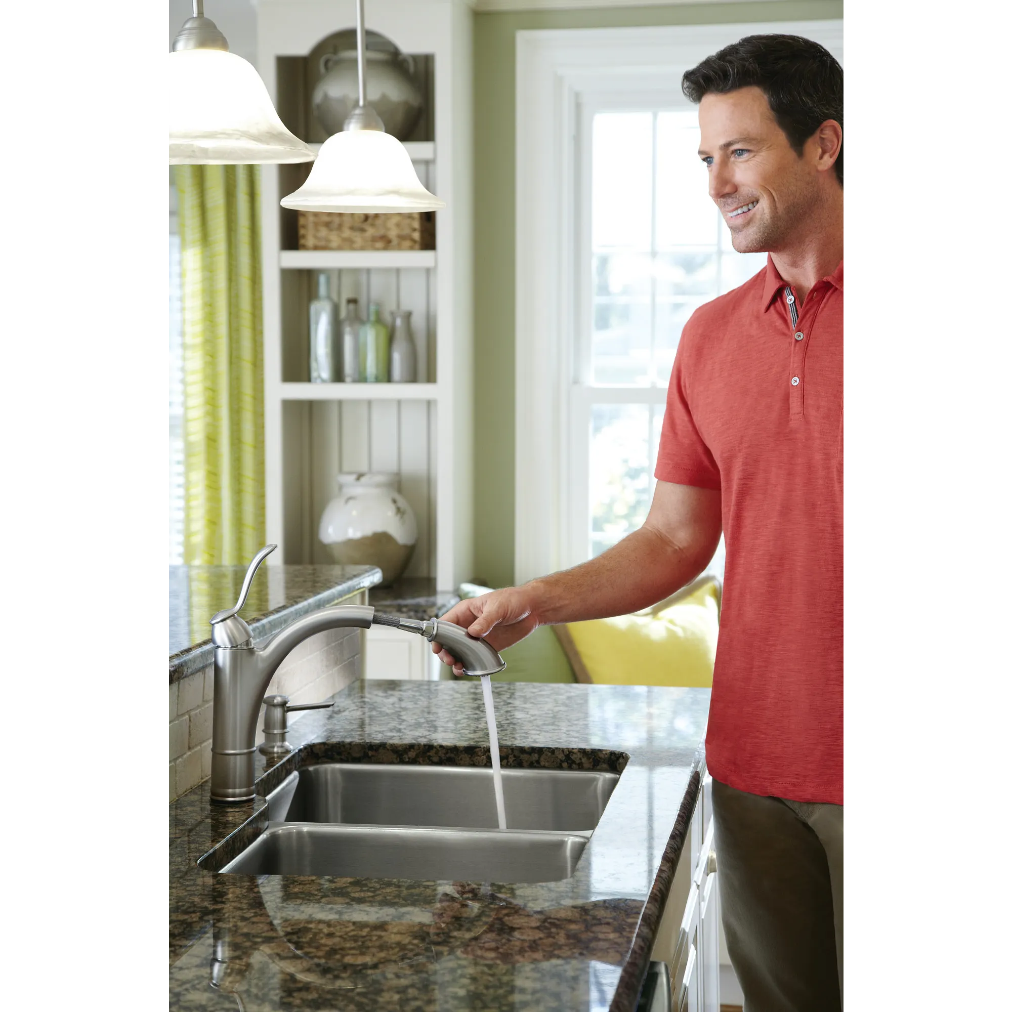 Walden Chrome One-Handle Low Arc Pullout Kitchen Faucet - Image 3