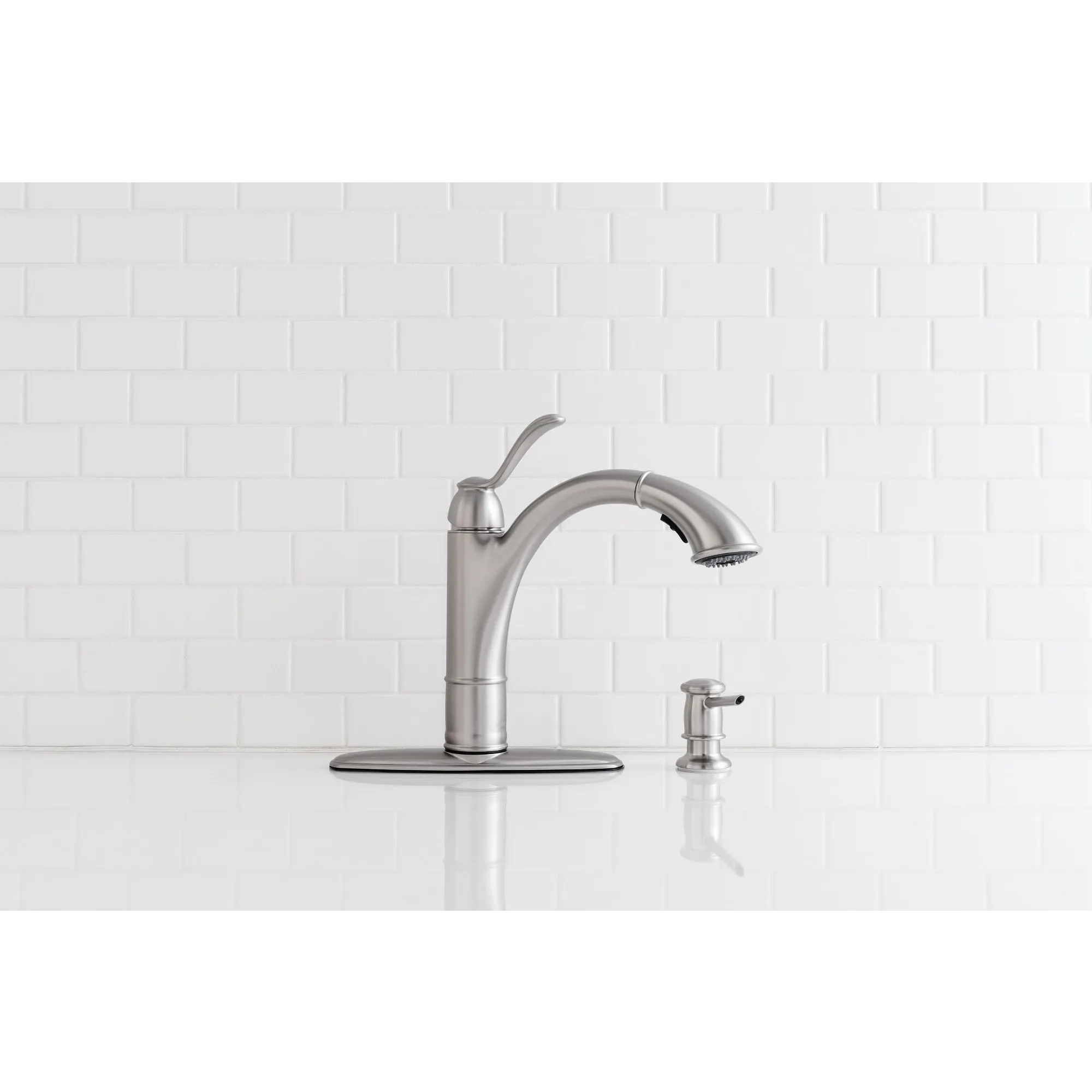Walden Chrome One-Handle Low Arc Pullout Kitchen Faucet - Image 7