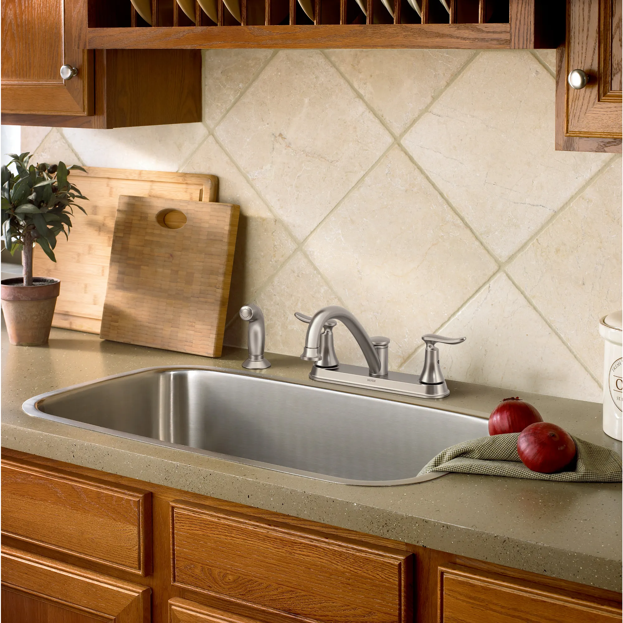 Solidad Chrome Two-Handle Low Arc Kitchen Faucet - Image 4