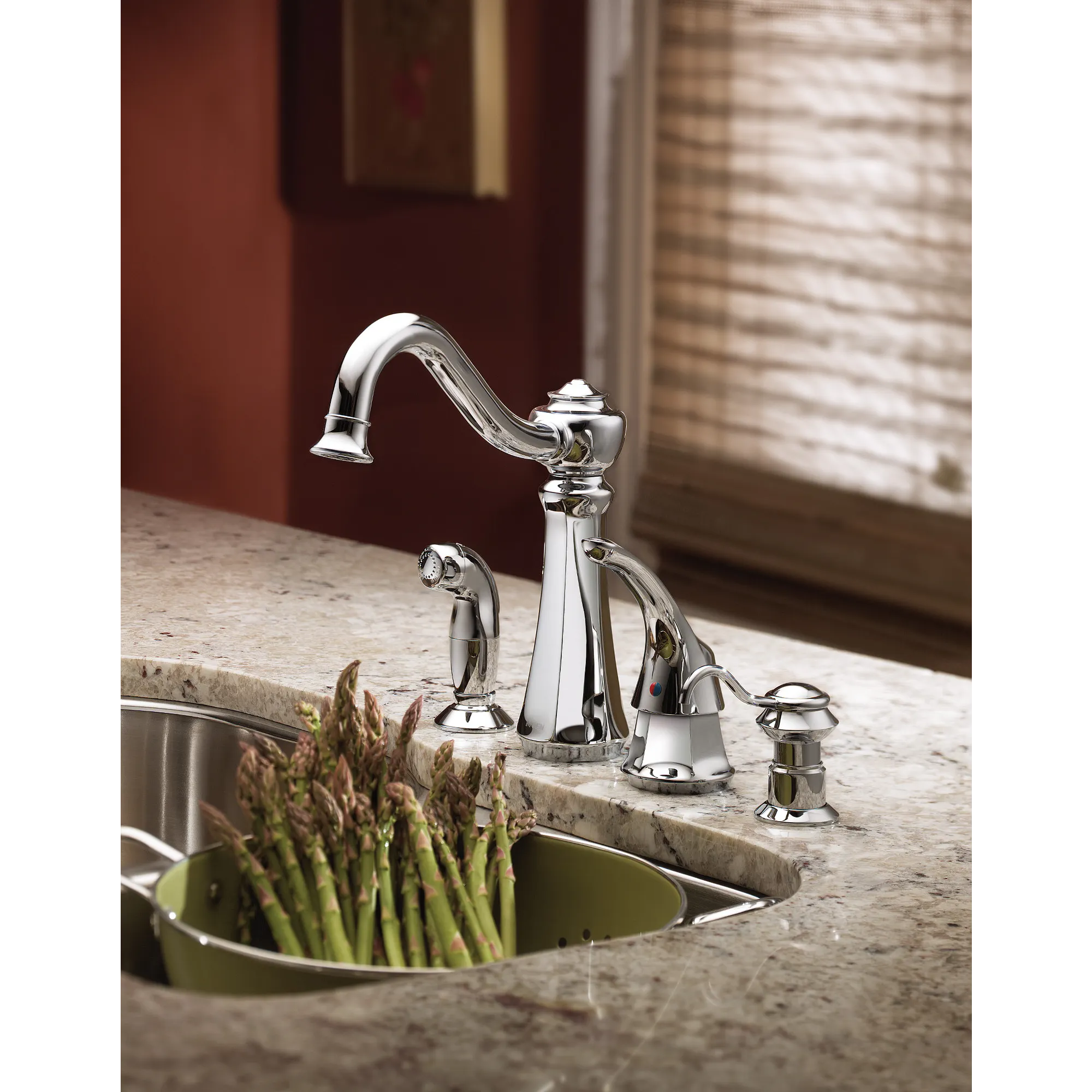 Traditional Chrome one-handle high arc kitchen faucet - Image 2