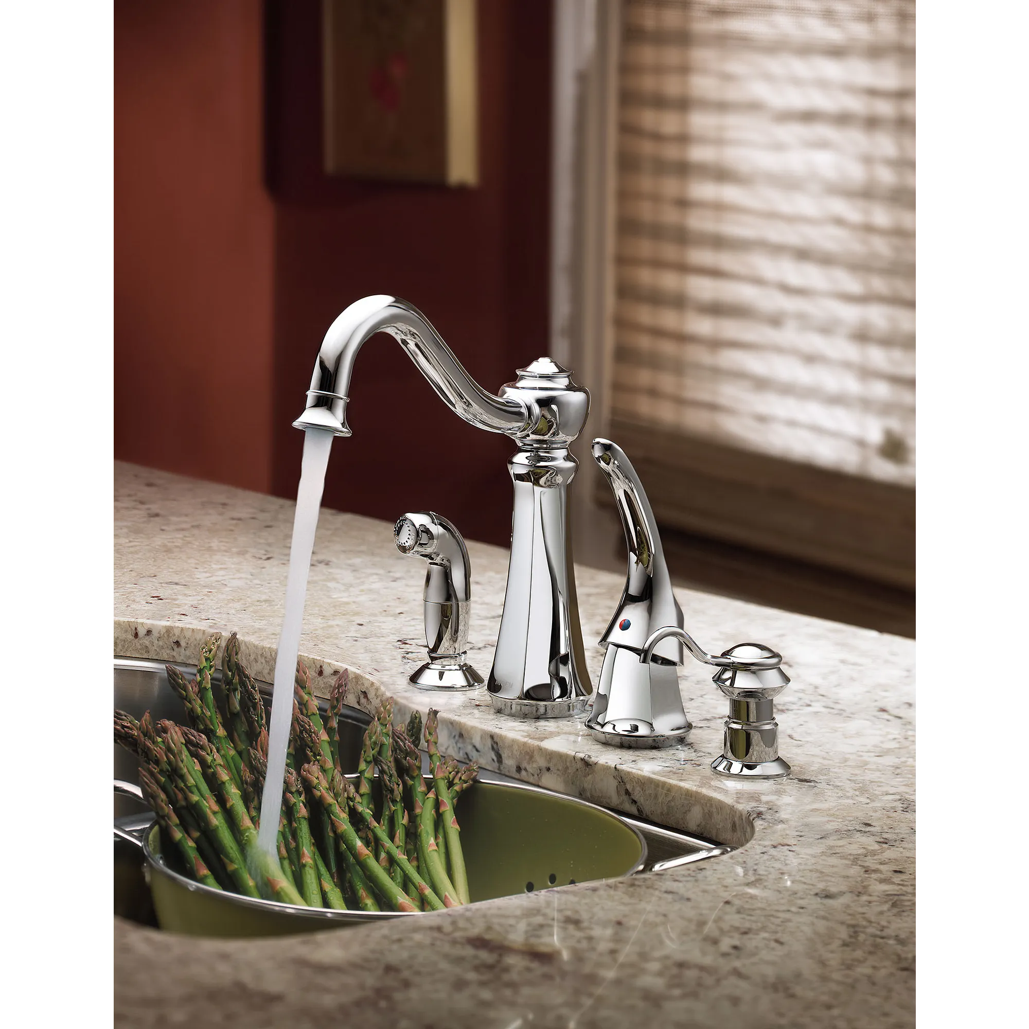 Traditional Chrome one-handle high arc kitchen faucet - Image 3