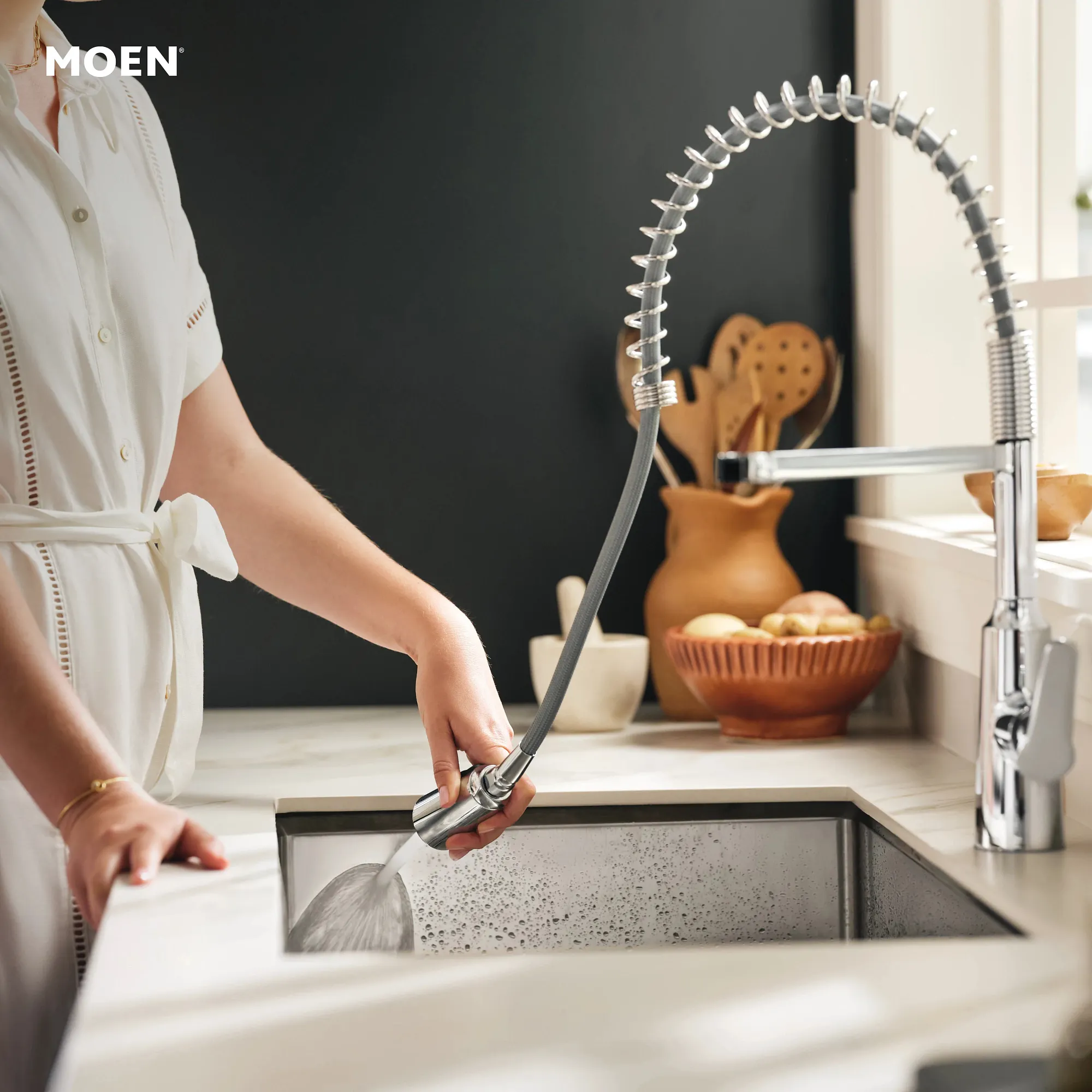 Edwyn One-Handle Pre-Rinse Spring Pulldown Kitchen Faucet - Image 3