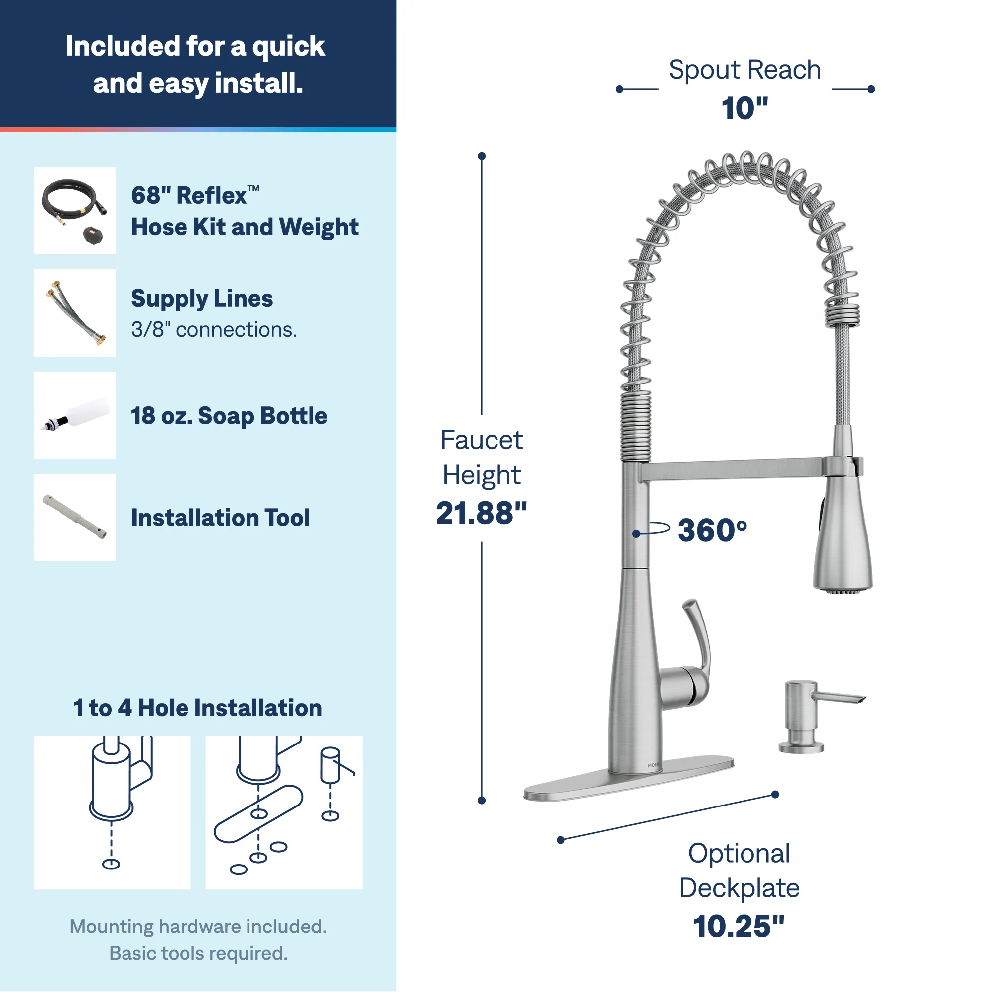 Essie One-Handle High Arc Pre-Rinse Spring Pulldown Kitchen Faucet - Image 19