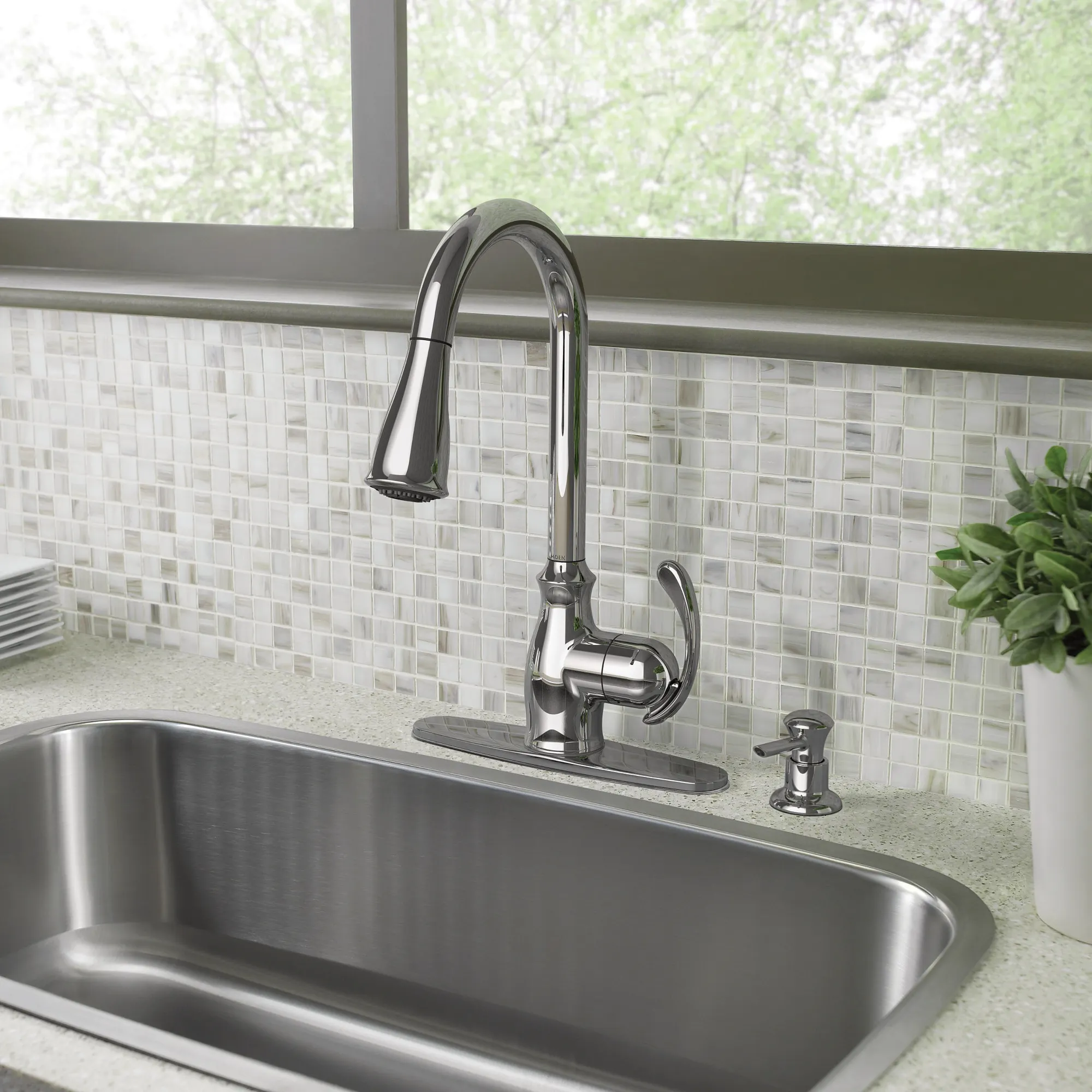 Kipton Chrome One-Handle High Arc Pulldown Kitchen Faucet - Image 3