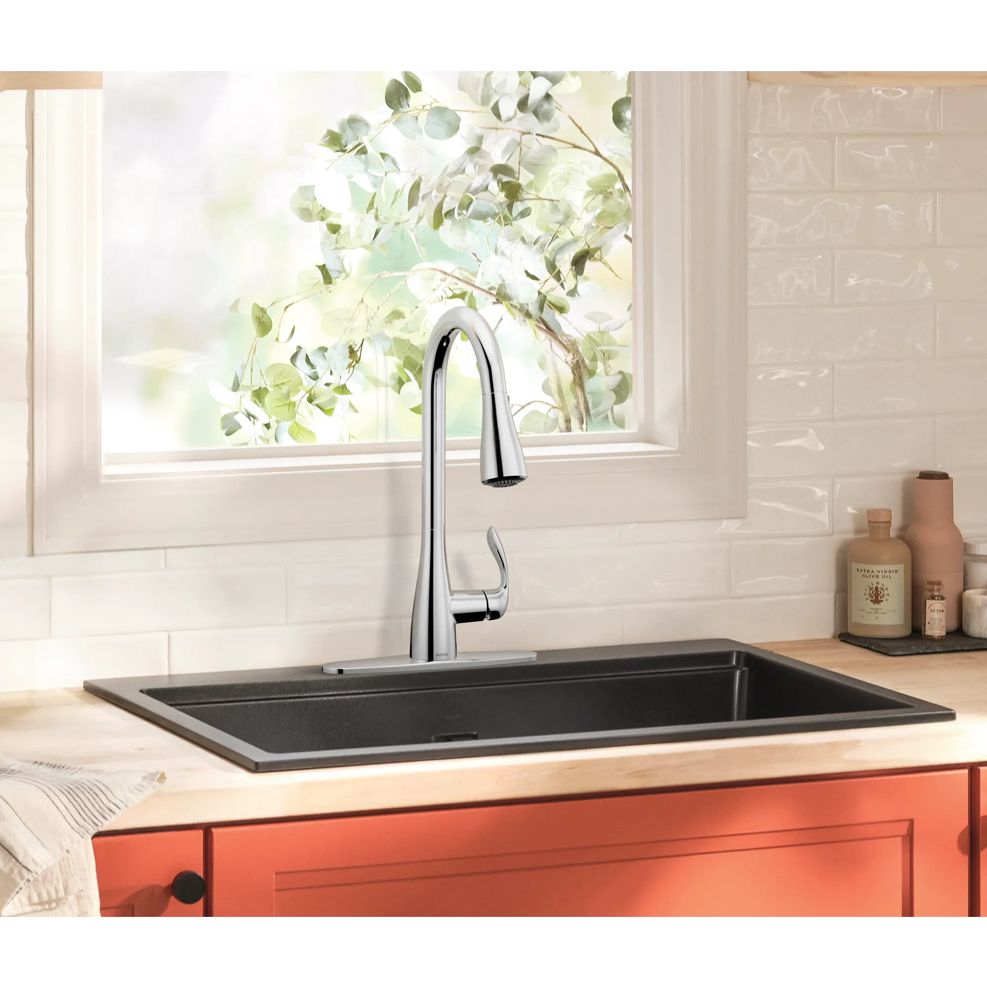 Georgene Chrome one-handle high arc pulldown kitchen faucet - Image 2