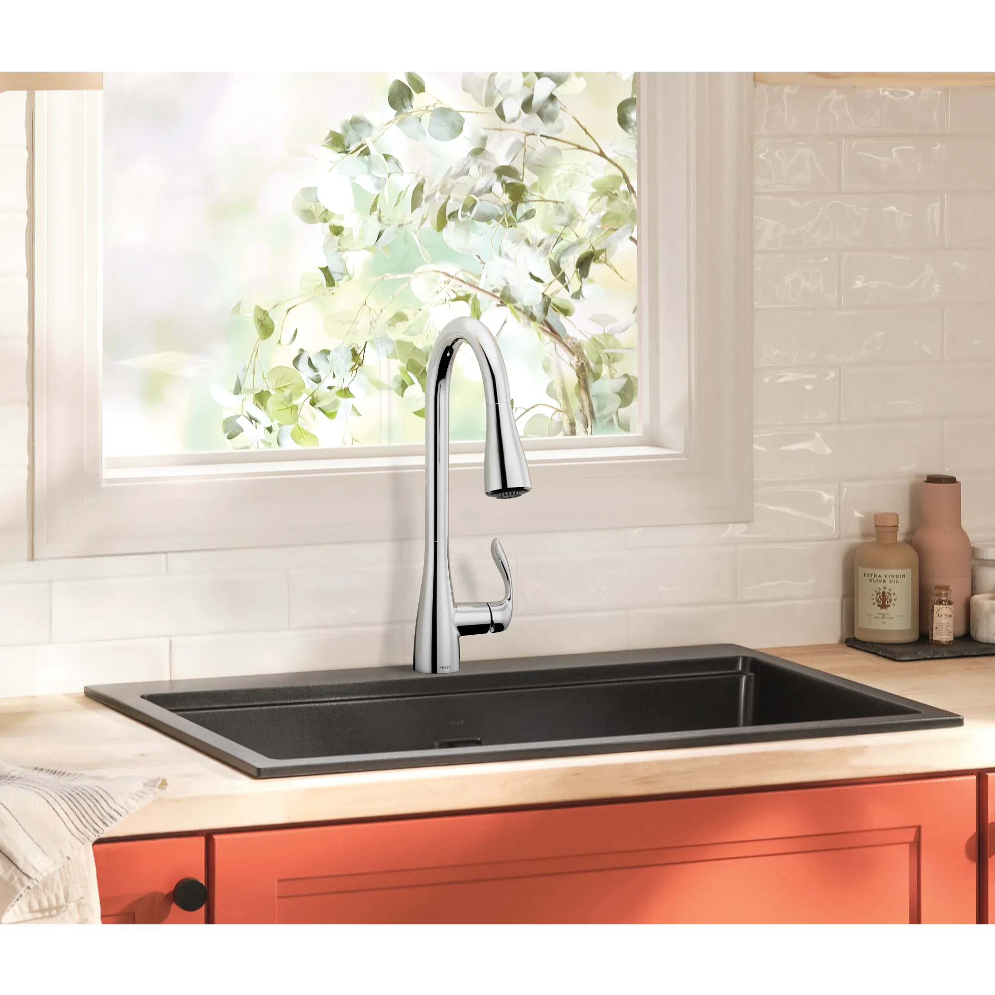 Georgene Chrome one-handle high arc pulldown kitchen faucet - Image 3