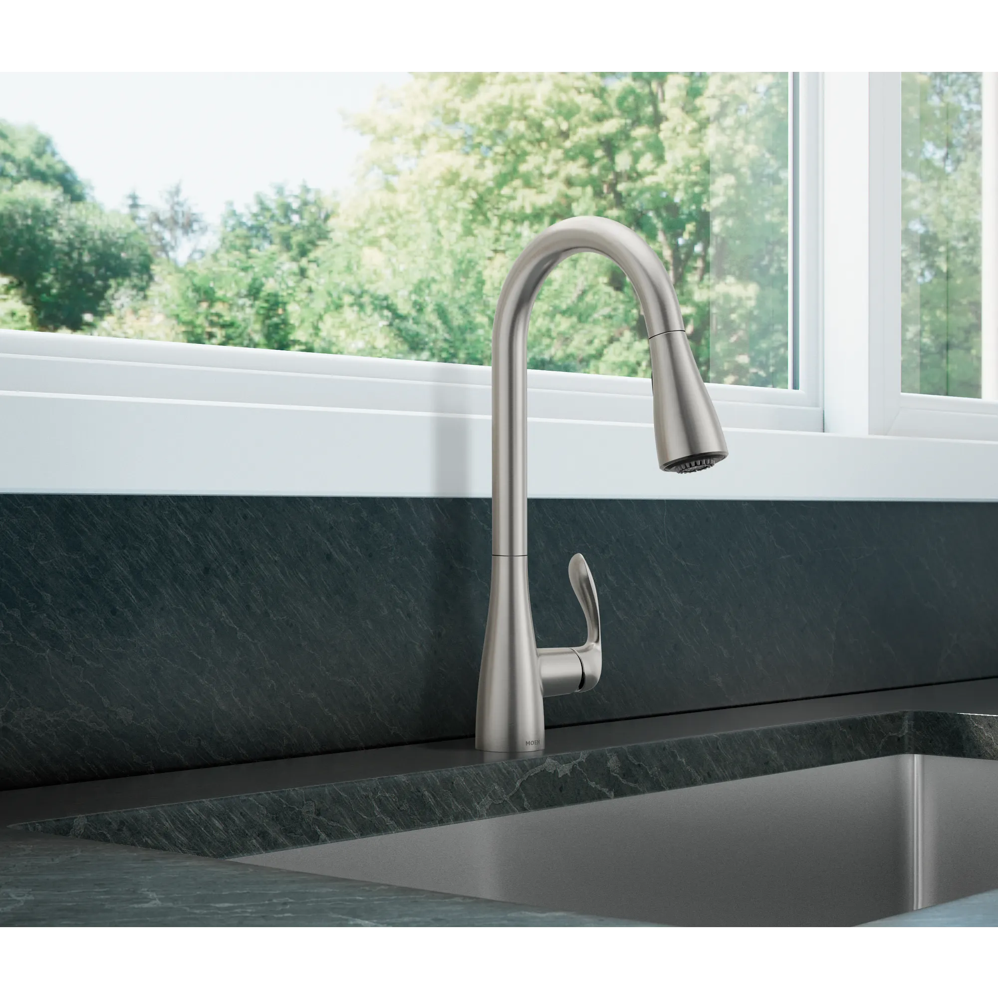Georgene Spot resist stainless one-handle high arc pulldown kitchen faucet - Image 4