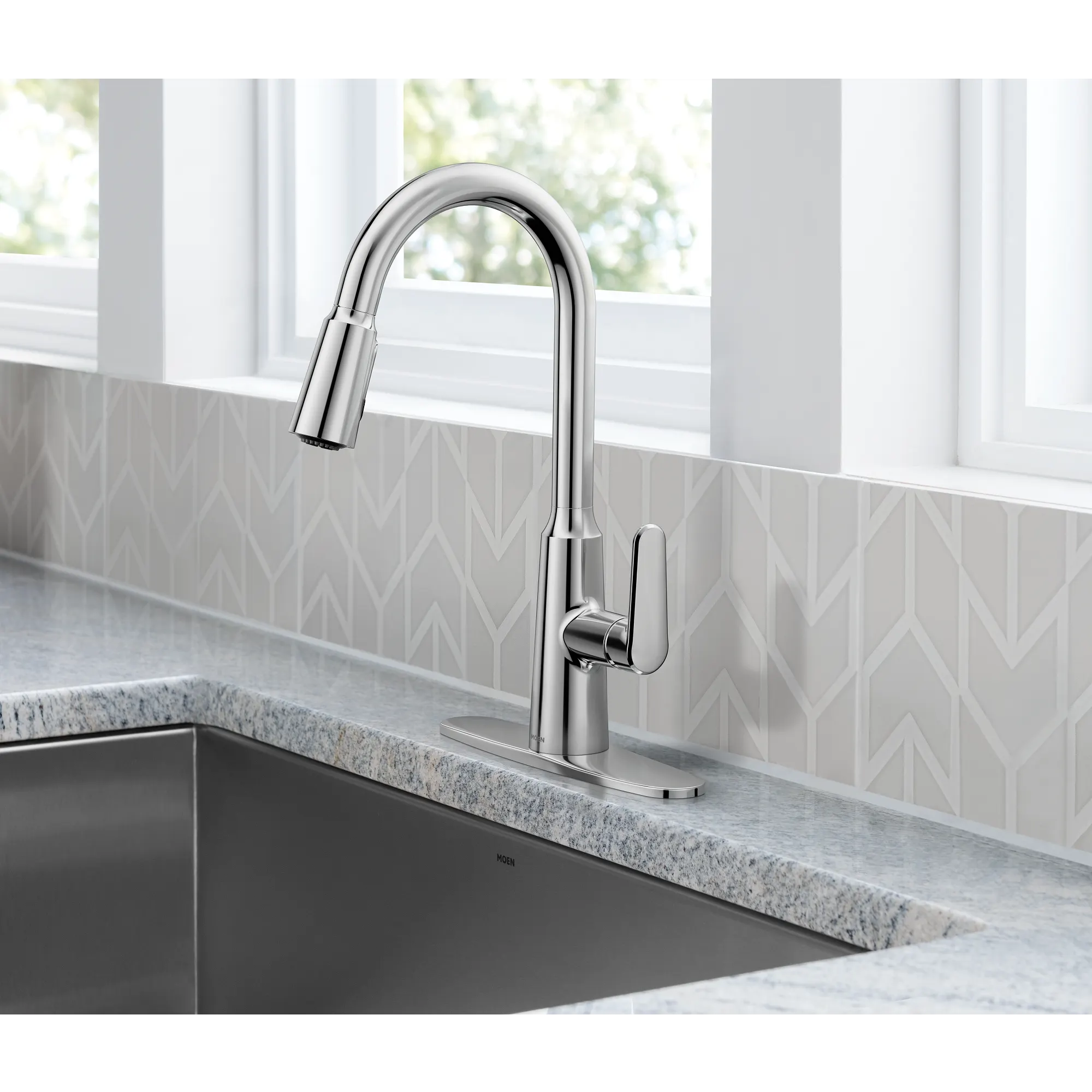 Edwyn Chrome one-handle high arc pulldown kitchen faucet - Image 3