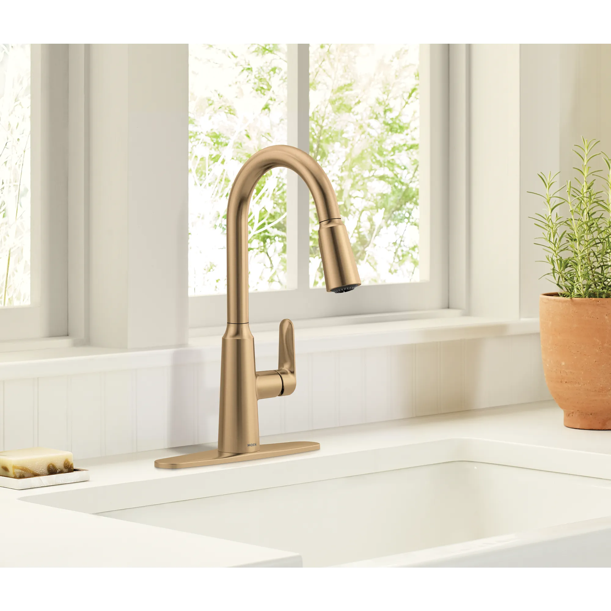 Edwyn Brushed gold one-handle high arc pulldown kitchen faucet - Image 2