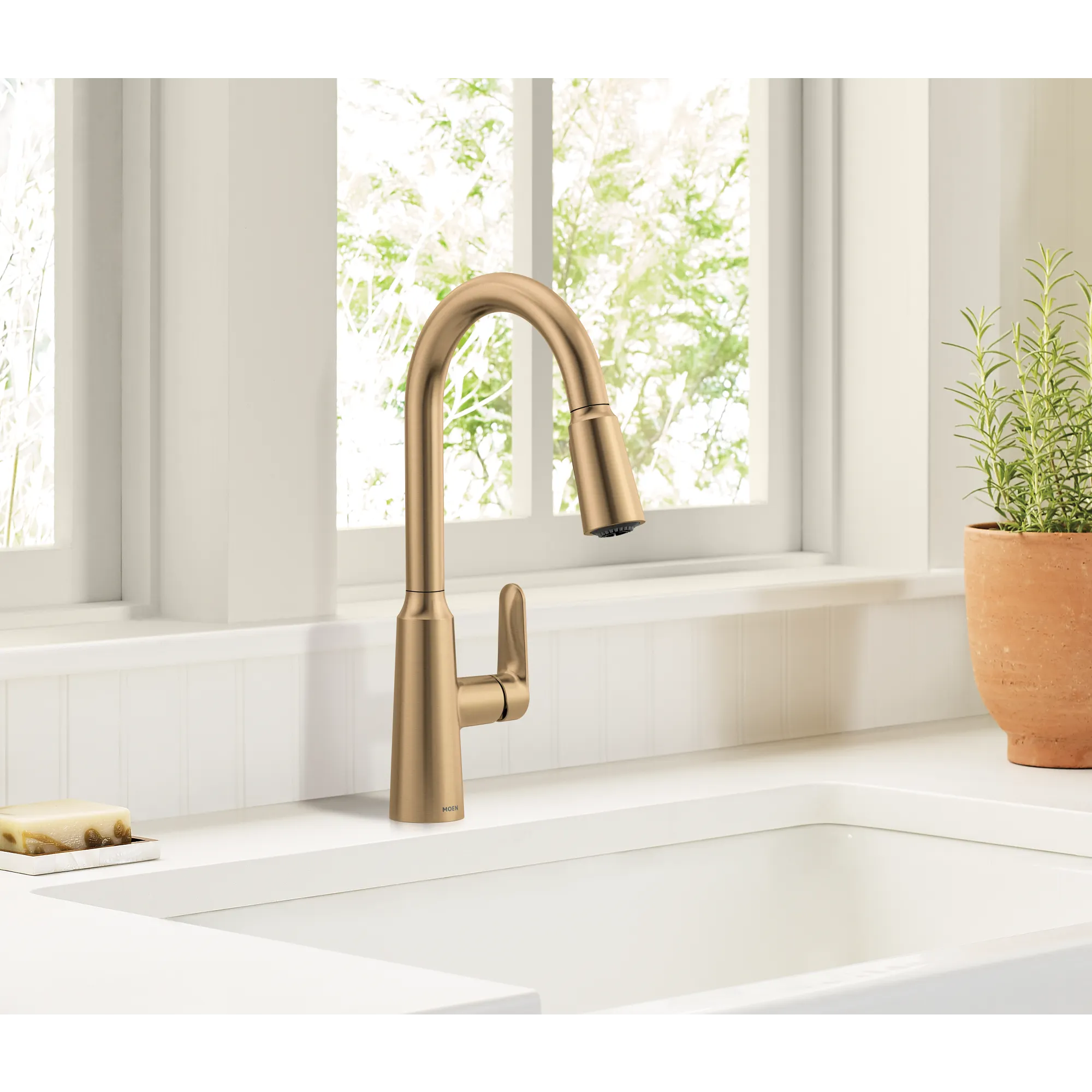 Edwyn Brushed gold one-handle high arc pulldown kitchen faucet - Image 7