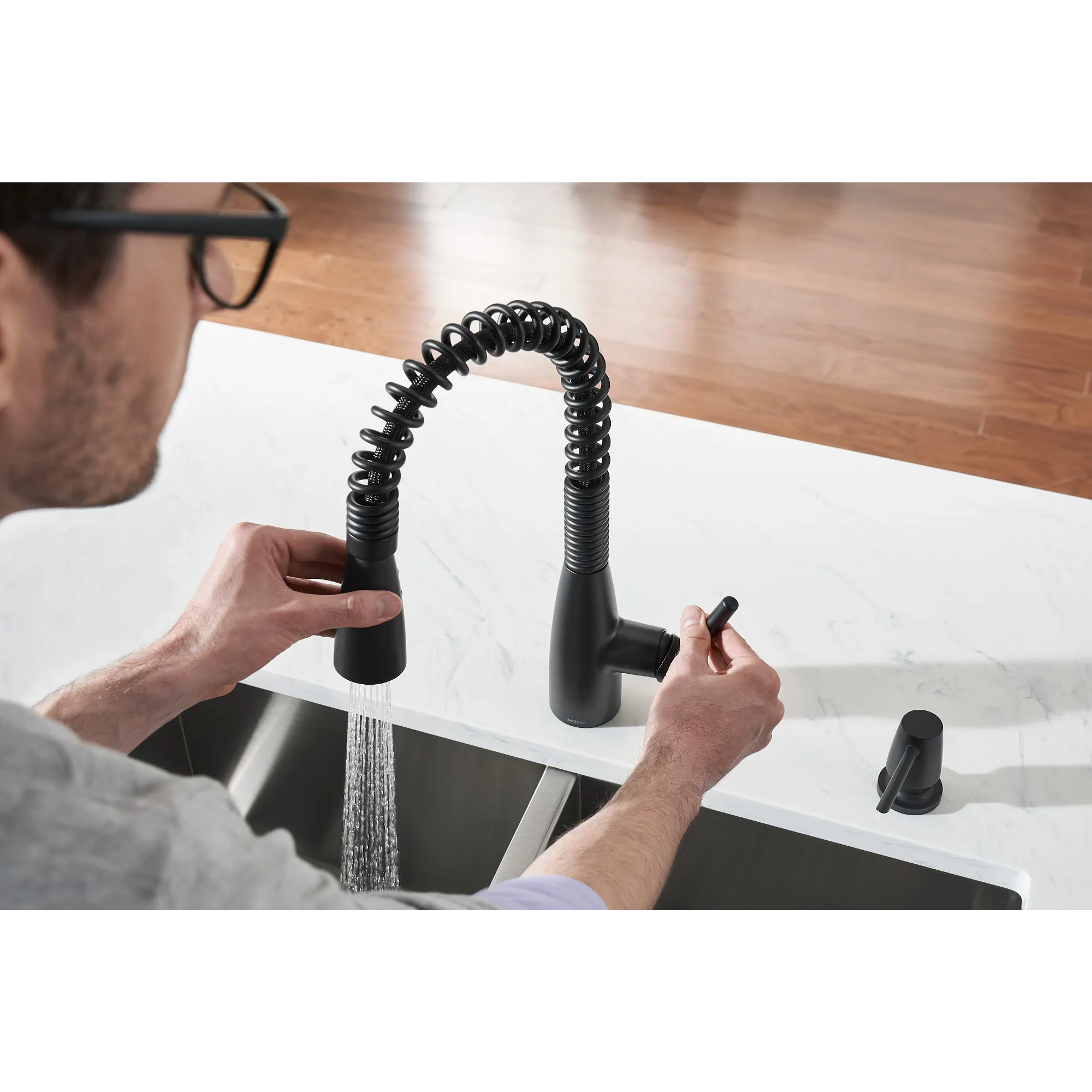 Springvale Matte Black One-Handle Pulldown Kitchen Faucet - Image 4