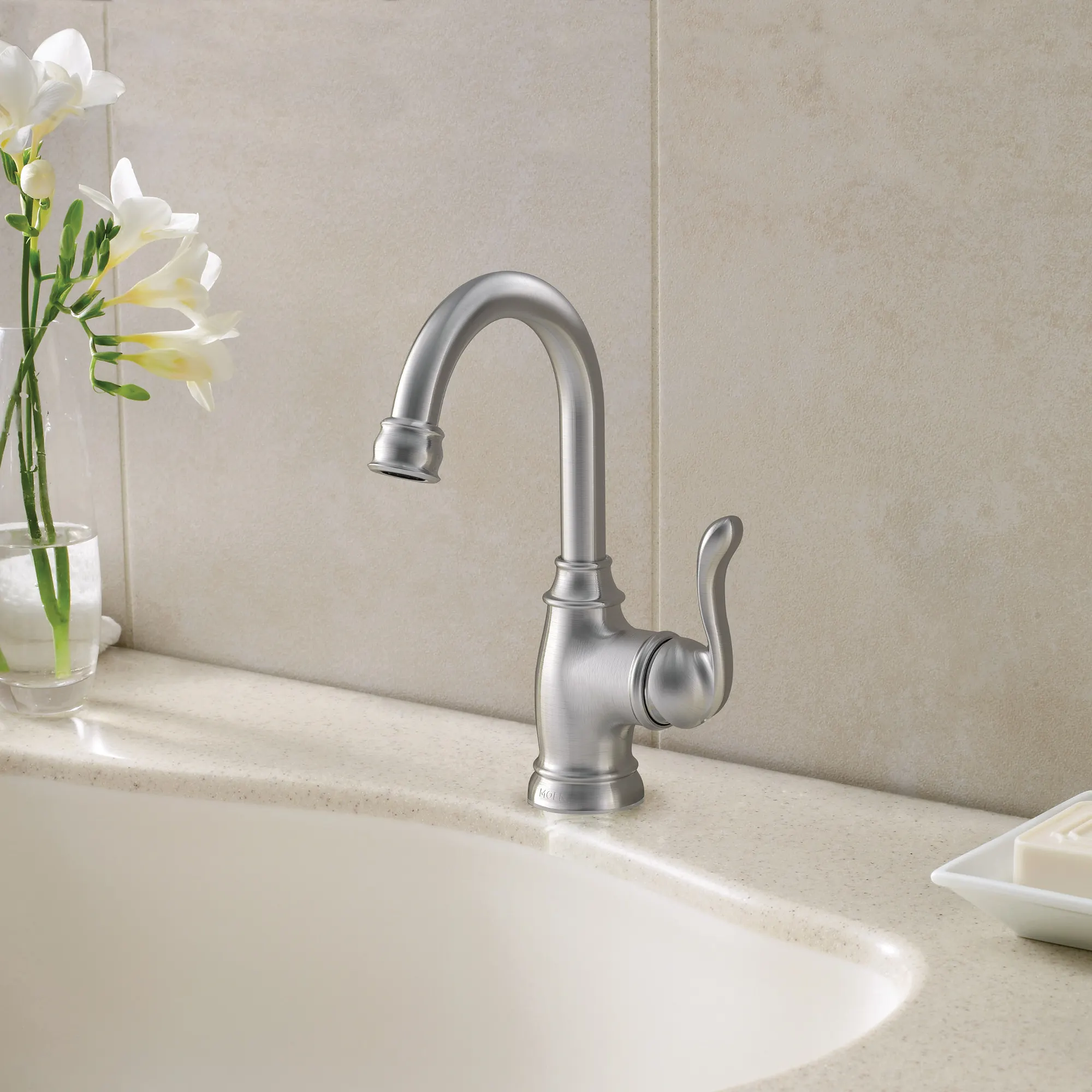 Anabelle Spot resist brushed nickel one-handle high arc bathroom faucet - Image 2