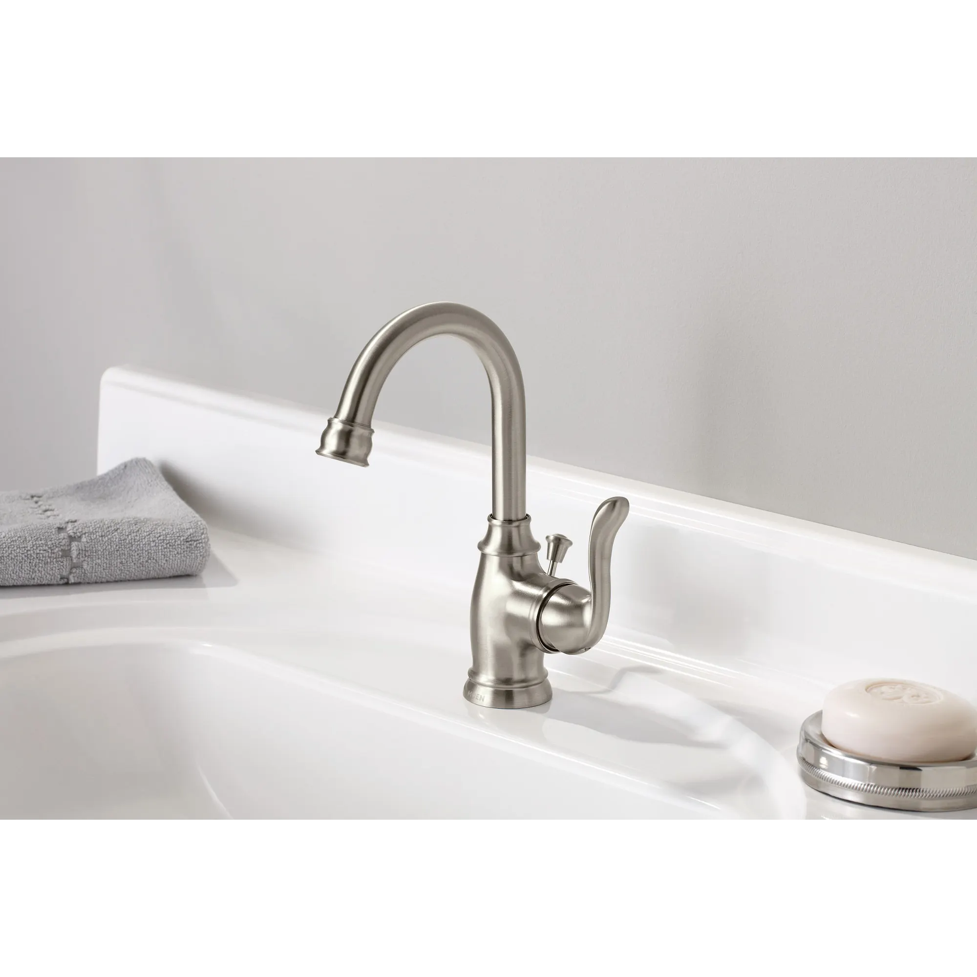 Anabelle Spot resist brushed nickel one-handle high arc bathroom faucet - Image 3