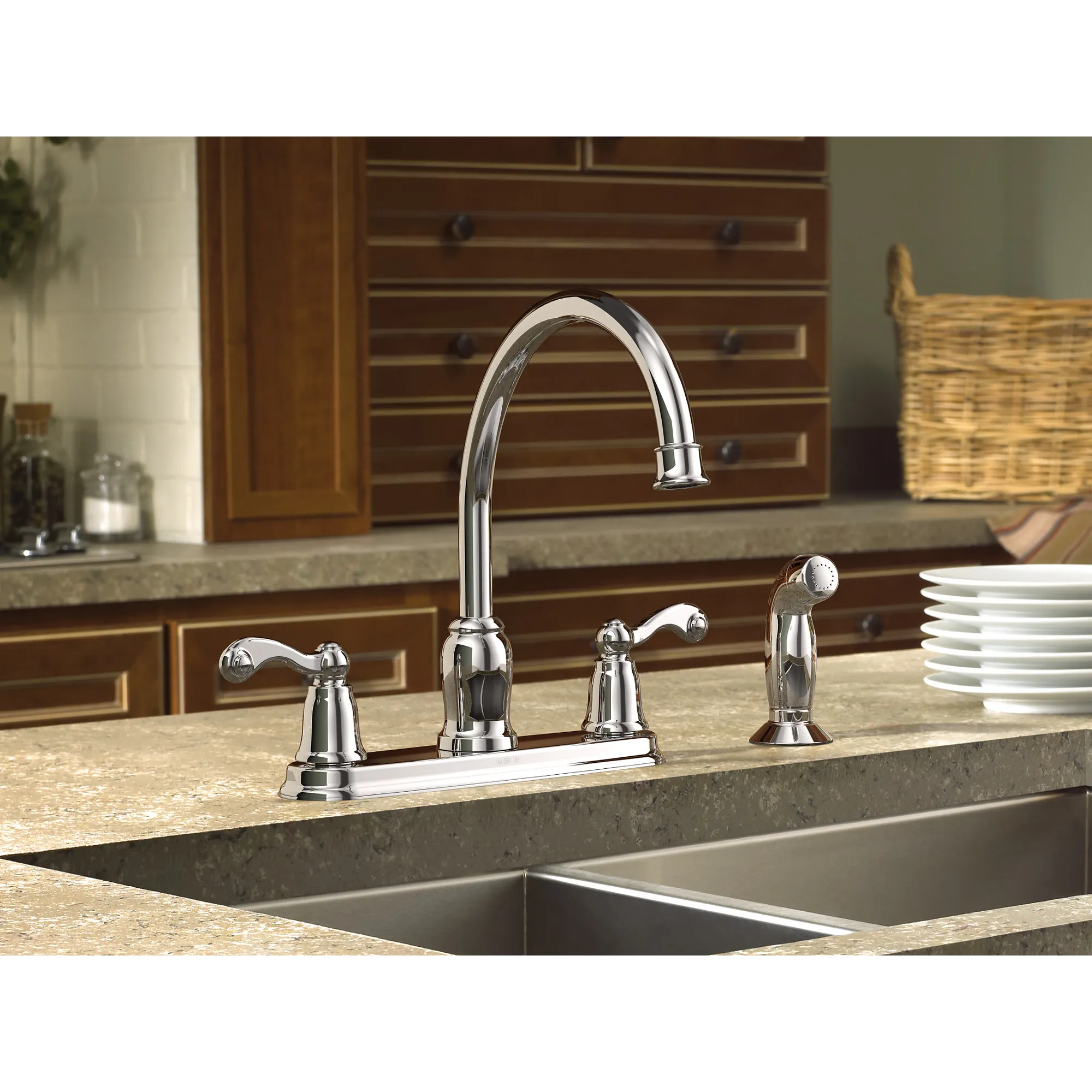 Traditional Chrome Two-Handle High Arc Kitchen Faucet - Image 2