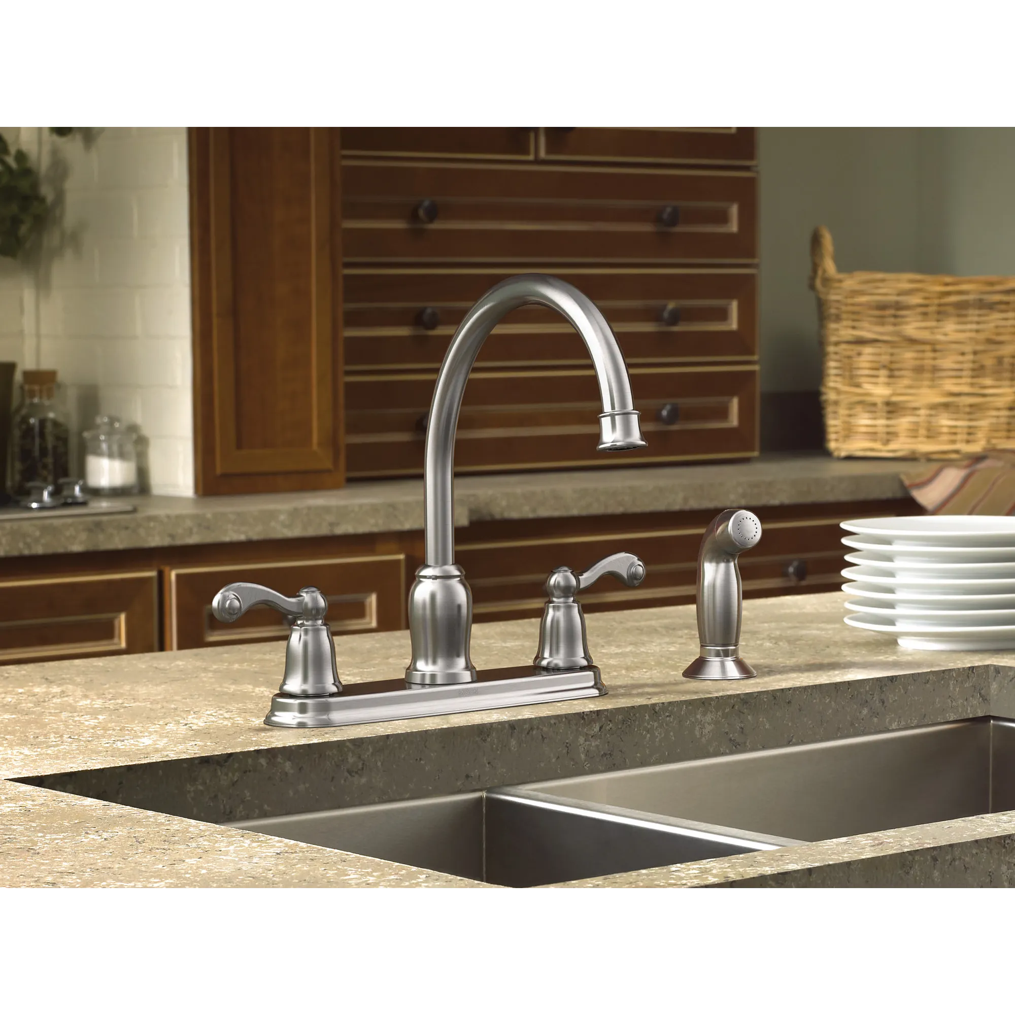 Traditional Chrome Two-Handle High Arc Kitchen Faucet - Image 6
