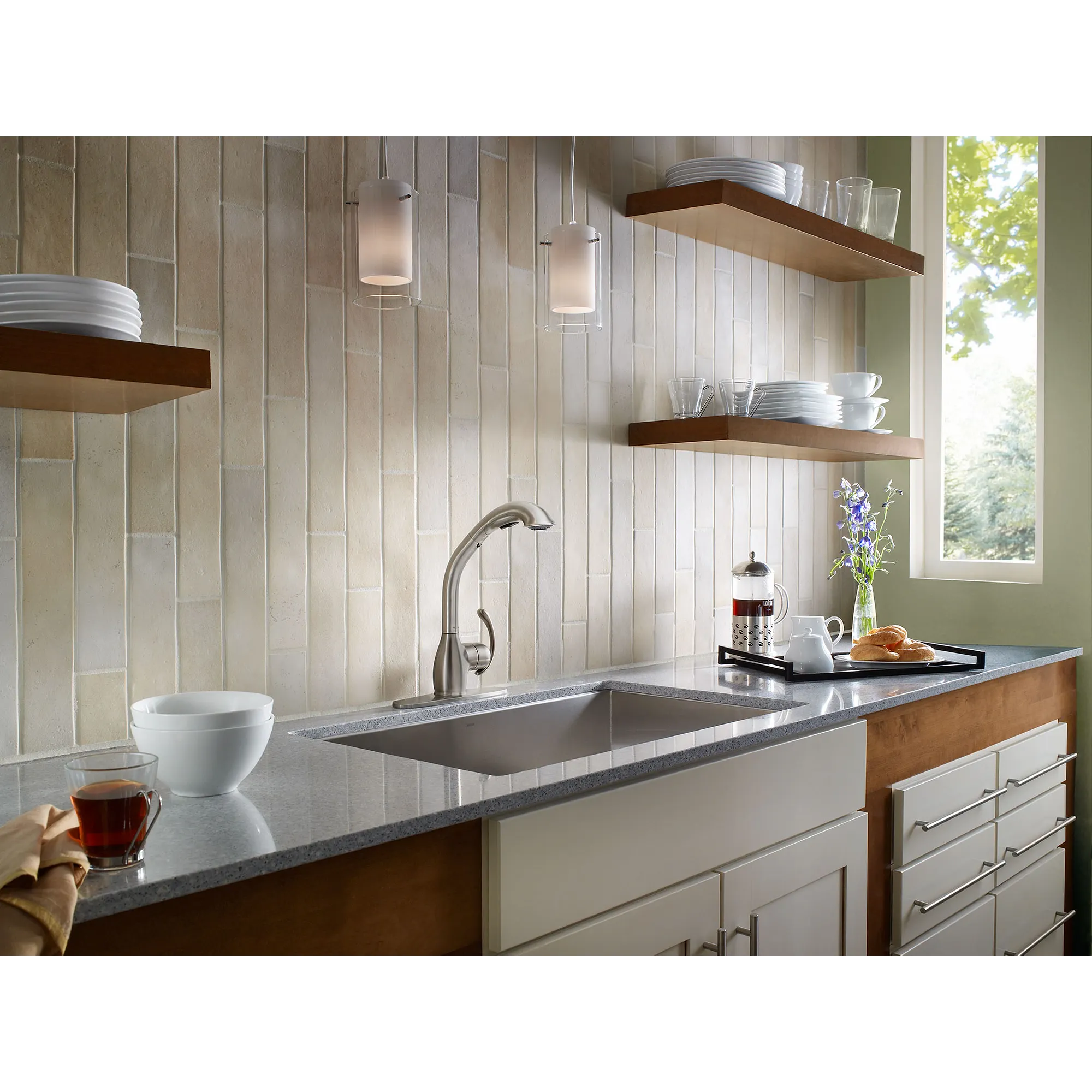 Neva Chrome one-handle high arc pullout kitchen faucet - Image 6