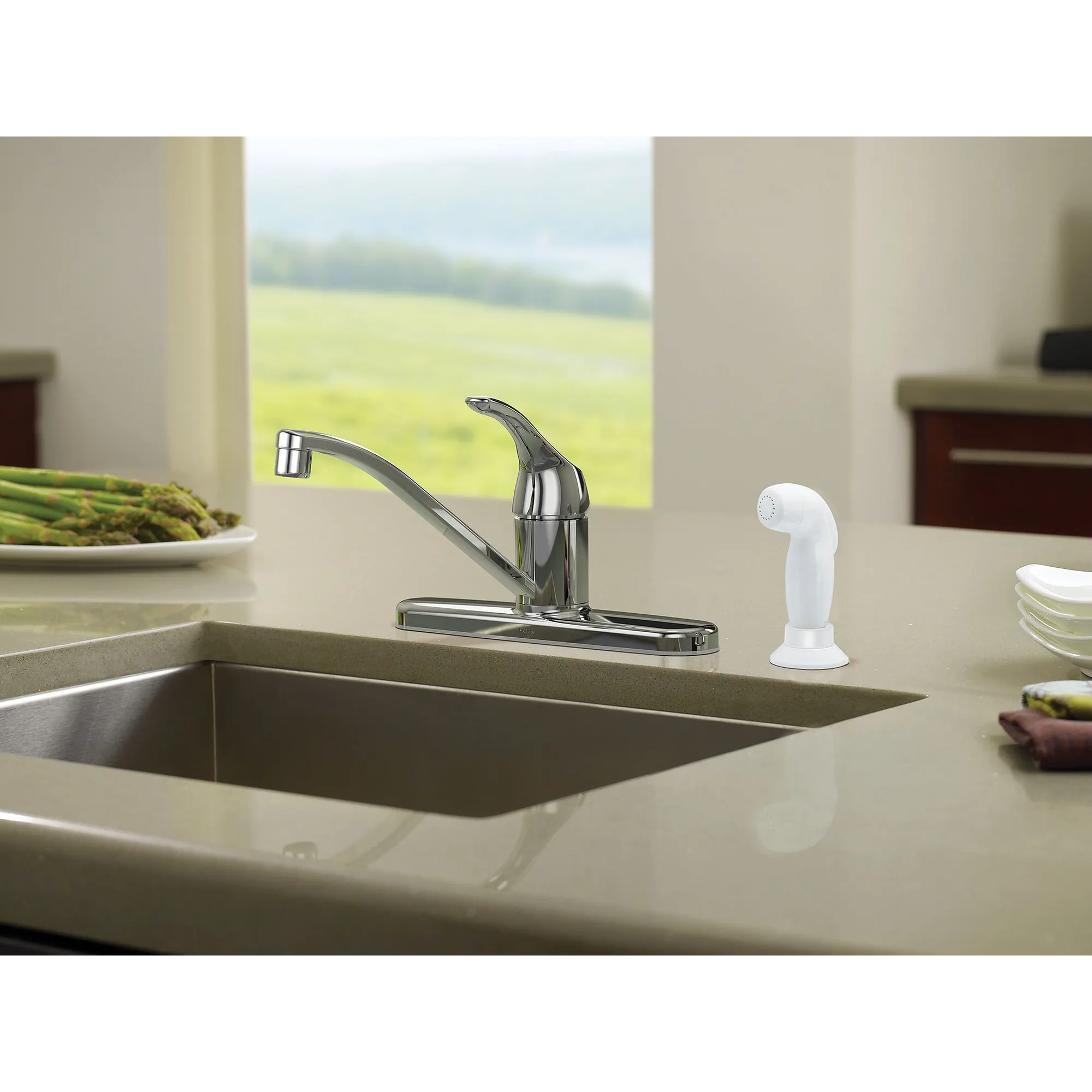 Adler Chrome One-Handle Low Arc Kitchen Faucet - Image 2