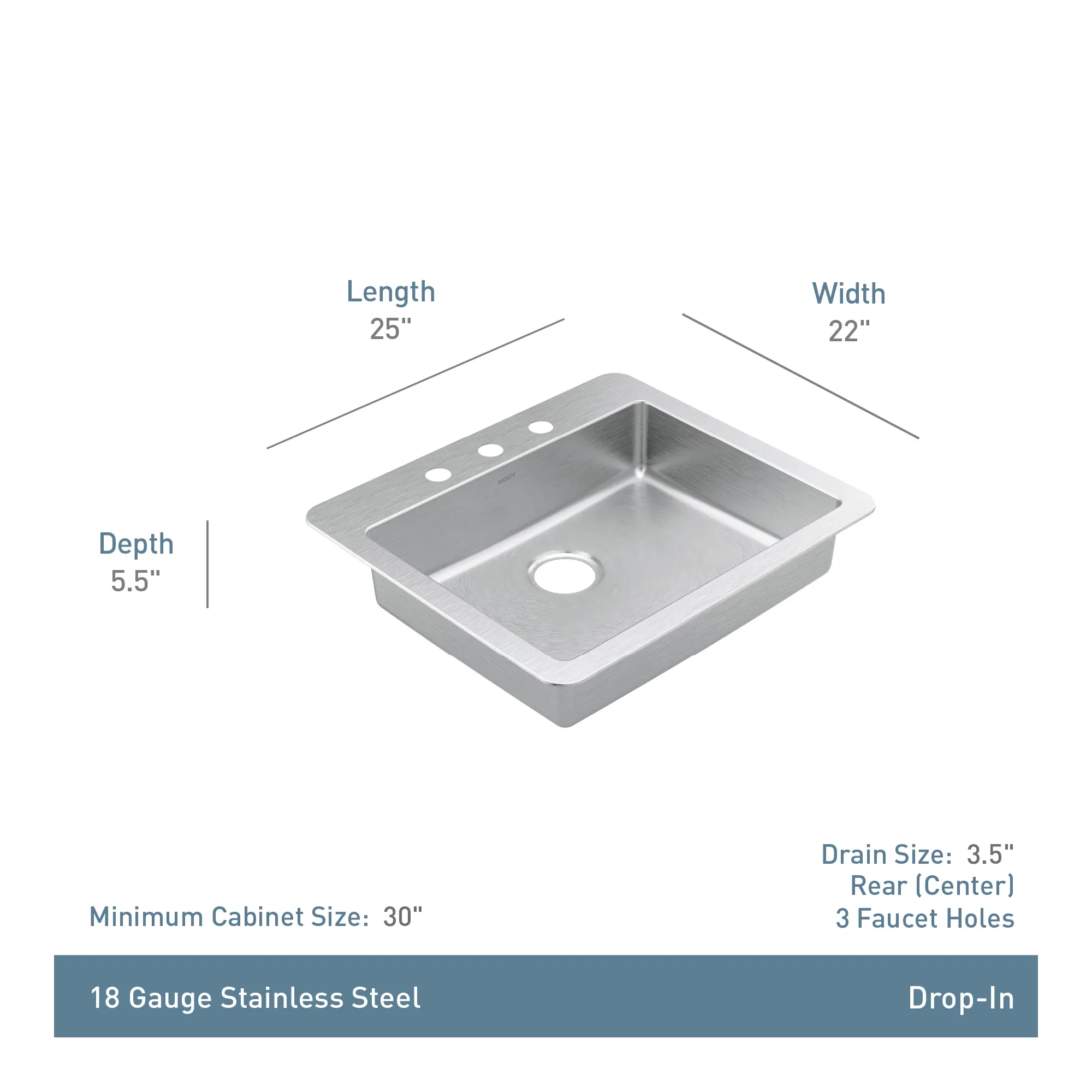 Prep 25" Drop-in Single Bowl Sink - Image 5