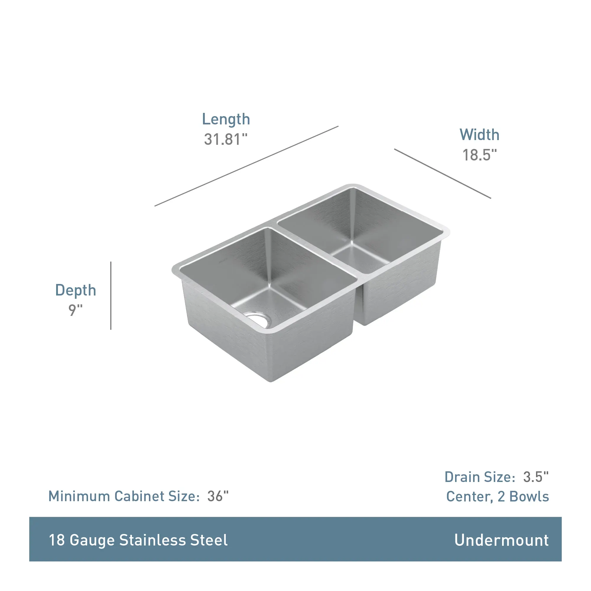 Prep 32" Undermount Double Bowl Sink - Image 5