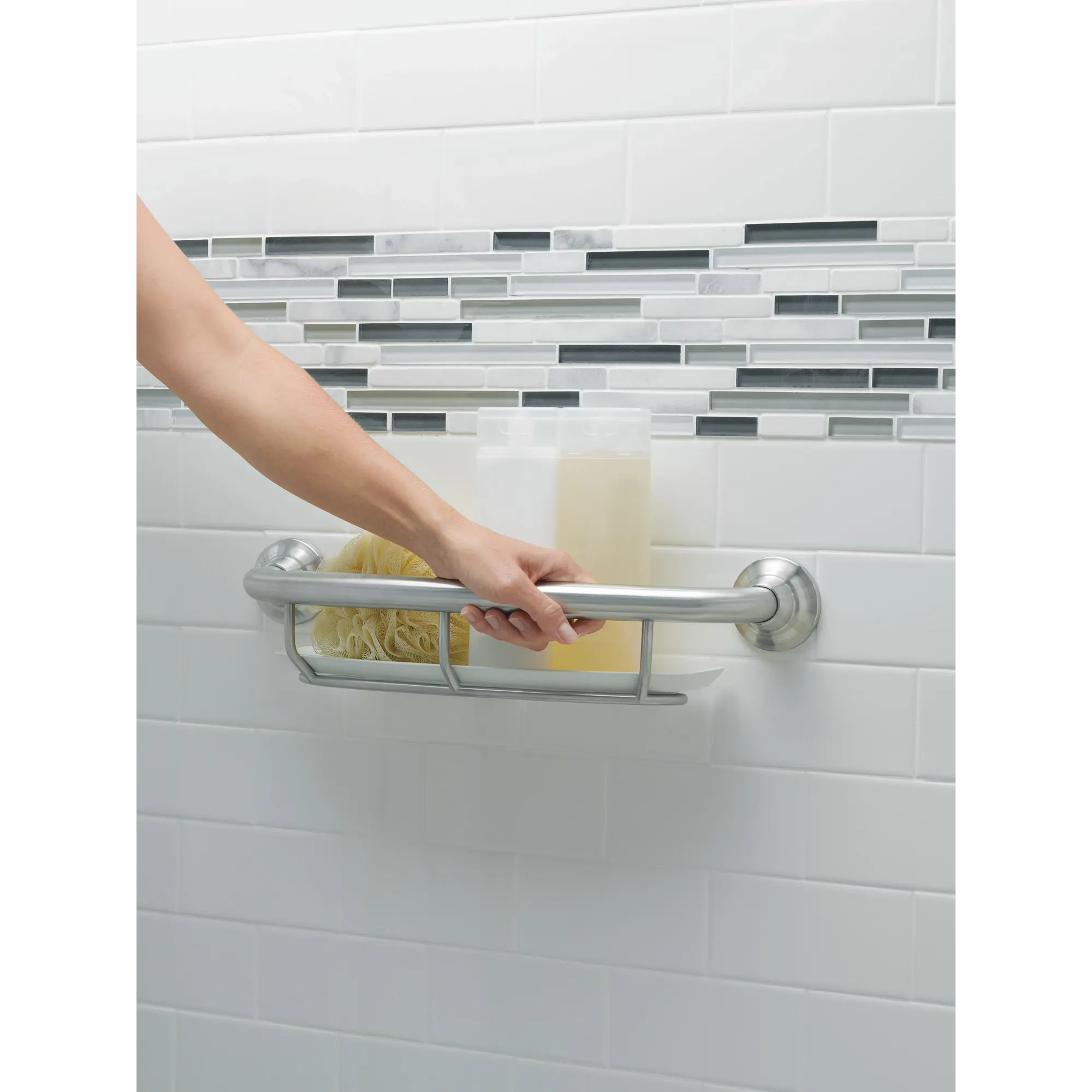Brushed nickel 16" Grab Bar with Shelf - Image 3