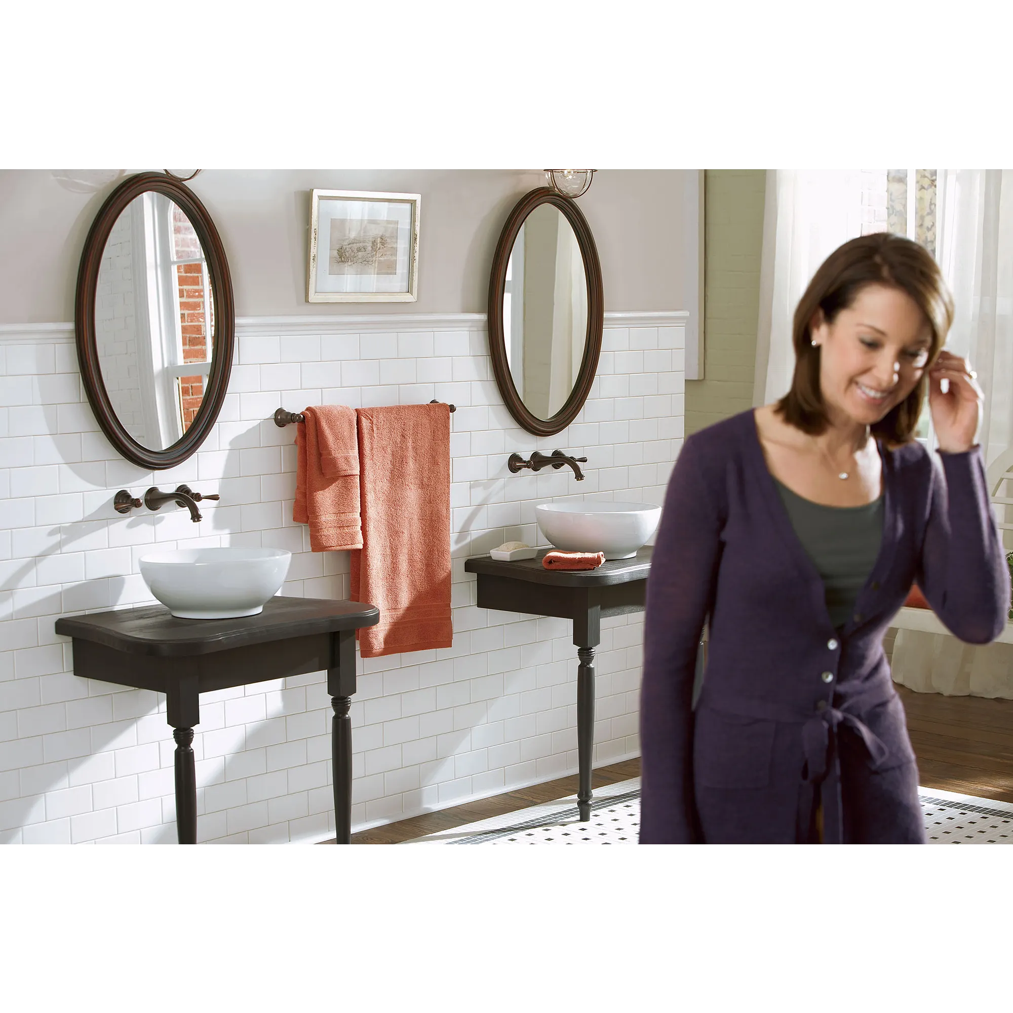 Kingsley Chrome Two-Handle Low Arc Wall Mount Bathroom Faucet - Image 15