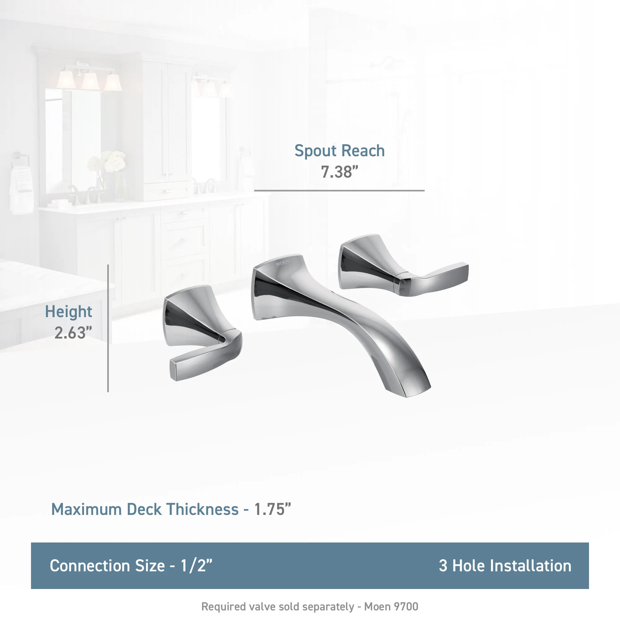 Voss Chrome Two-Handle Wall Mount Bathroom Faucet - Image 3