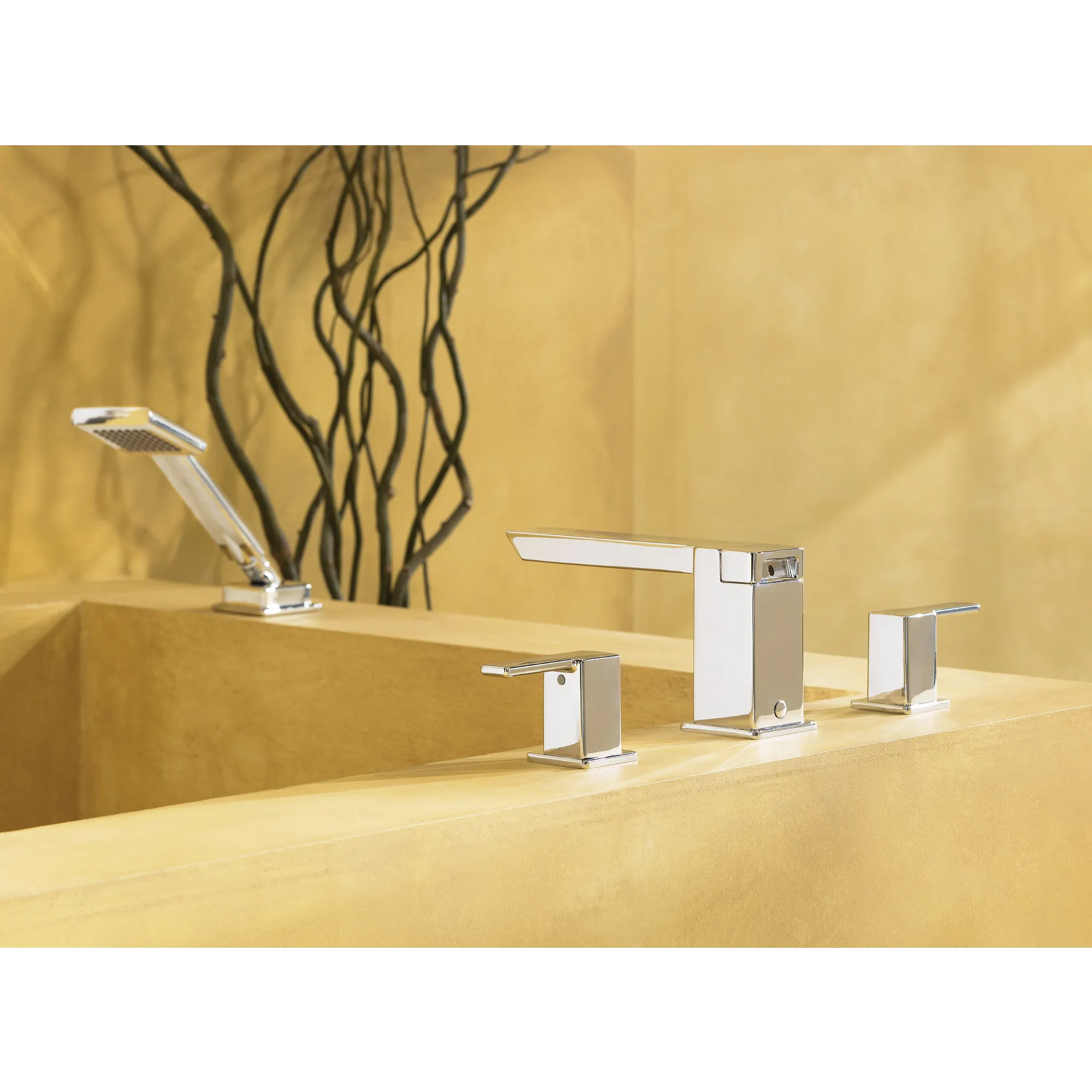 90 Degree Chrome two-handle high arc roman tub faucet includes hand shower - Image 2