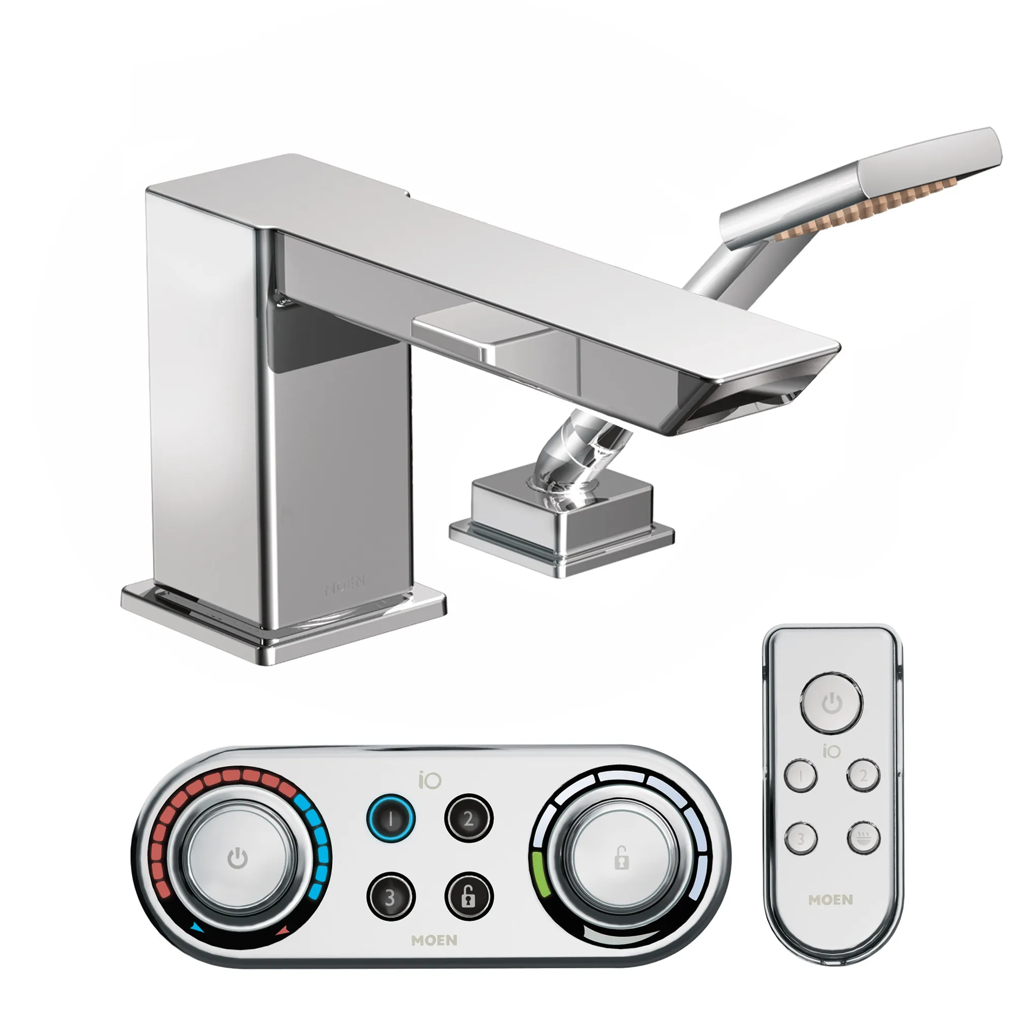 90 Degree Chrome high arc roman tub faucet includes hand shower IoDIGITAL(R) technology - Image 2