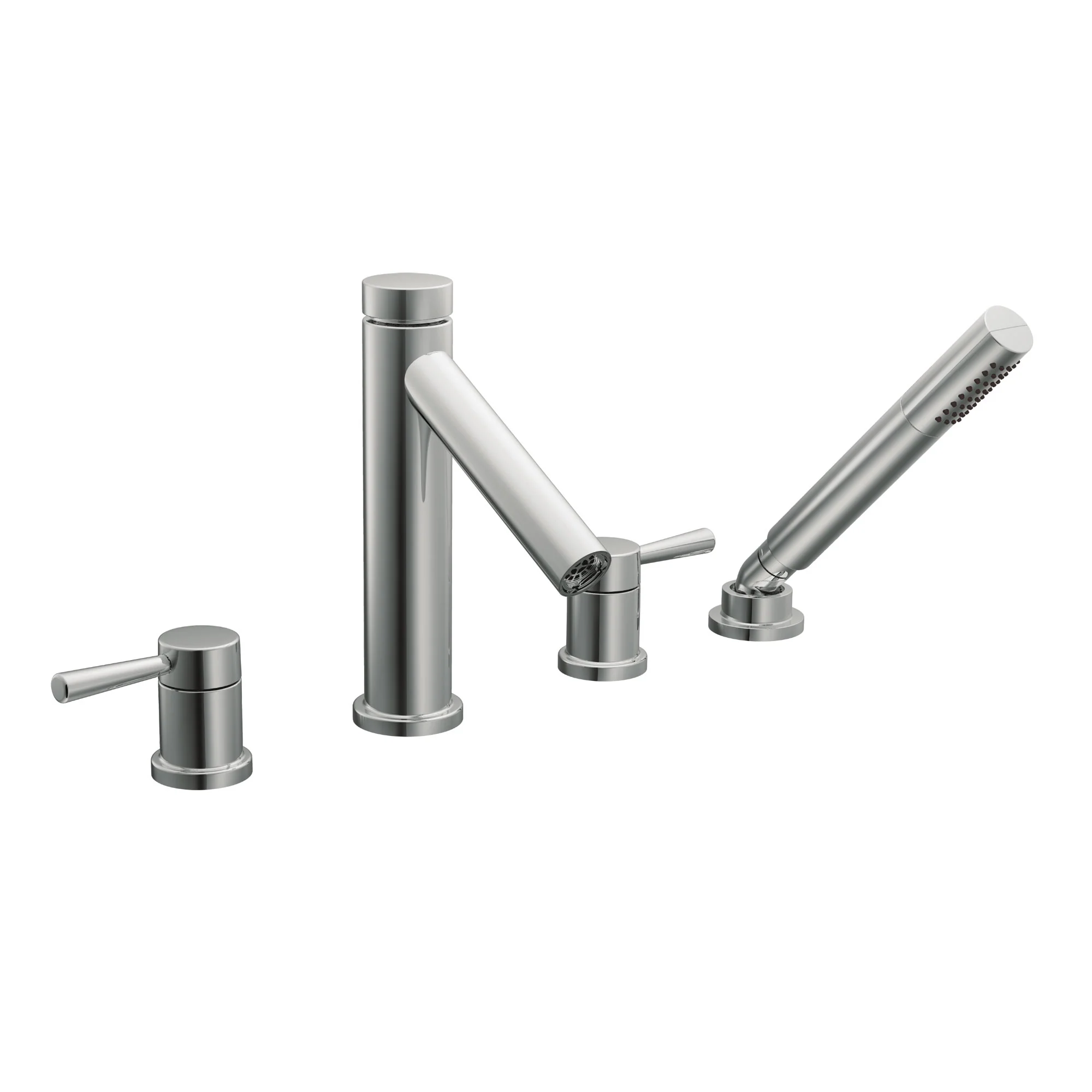 Level Chrome two-handle high arc roman tub faucet includes hand shower