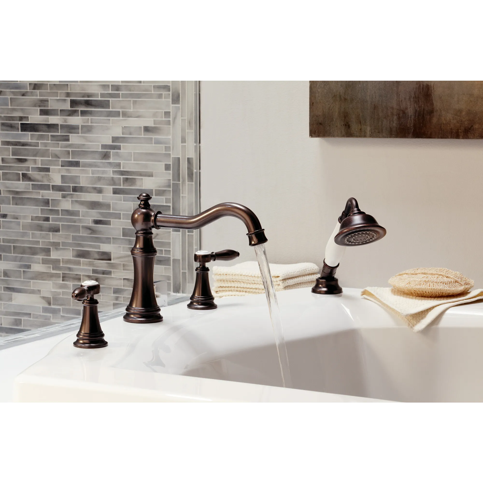 Weymouth Chrome Two-Handle Diverter Roman Tub Faucet including Handheld Shower - Image 2