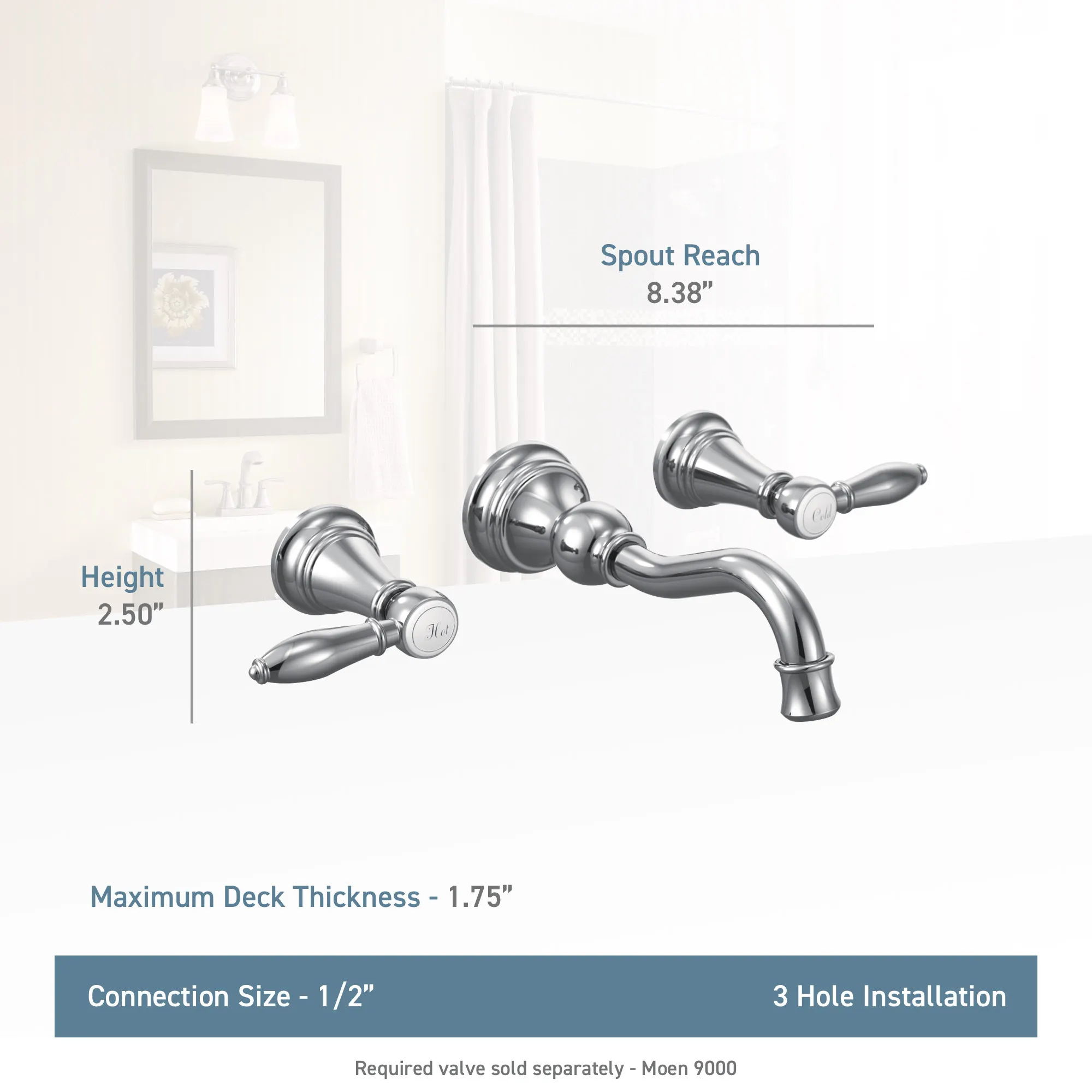 Weymouth Chrome Two-Handle High Arc Wall Mount Bathroom Faucet - Image 17