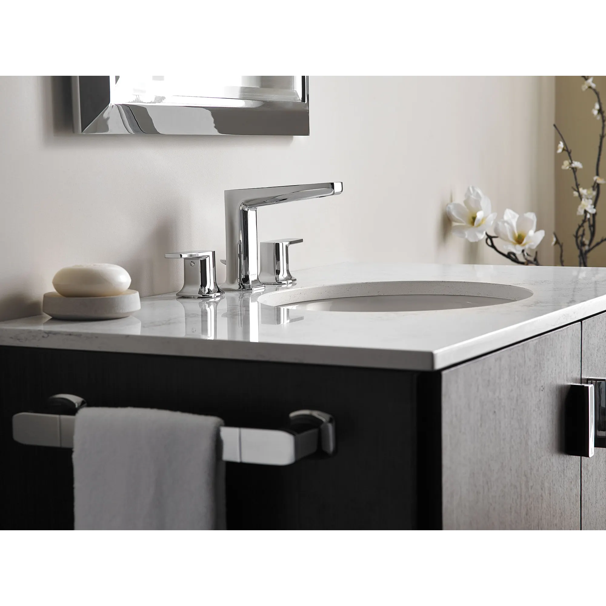 Via Chrome Two-Handle Low Arc Bathroom Faucet - Image 3
