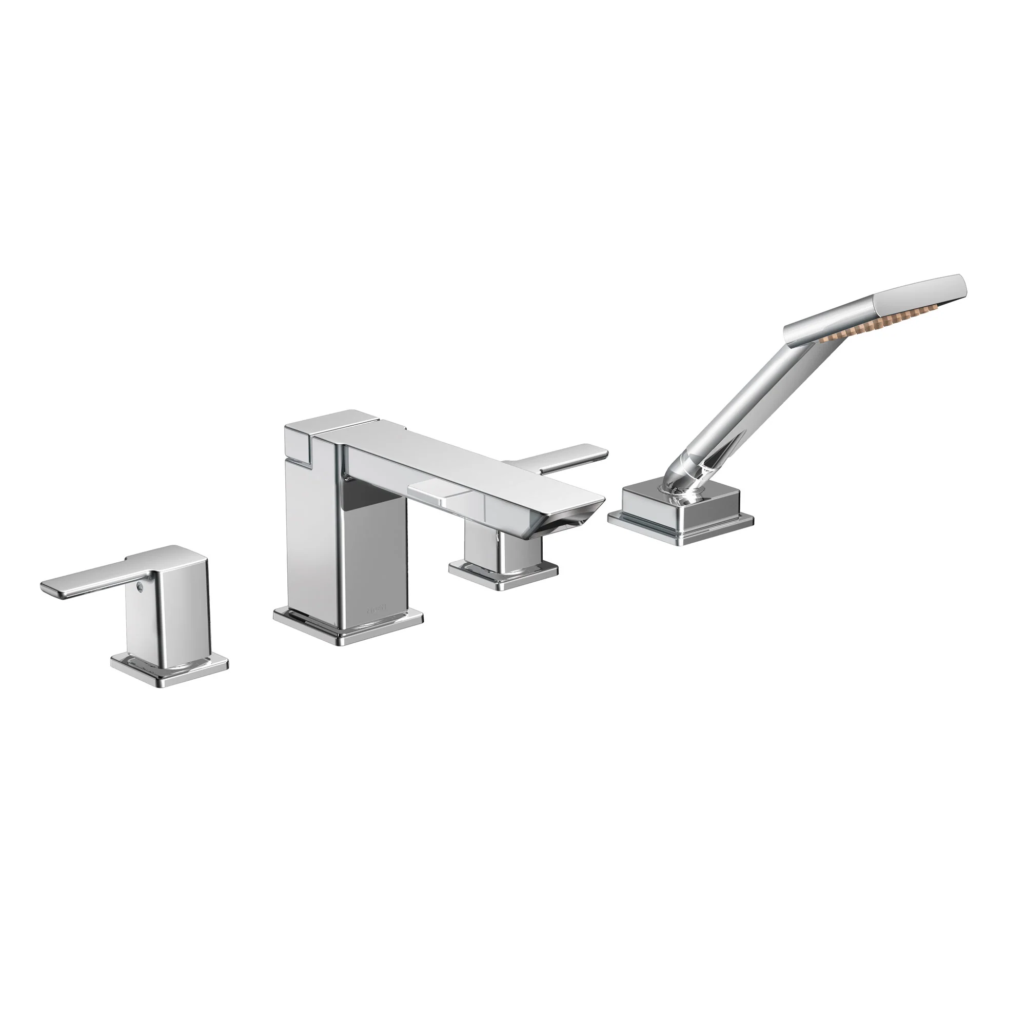 90 Degree Chrome Two-Handle High Arc Roman Tub Faucet including Handheld Shower