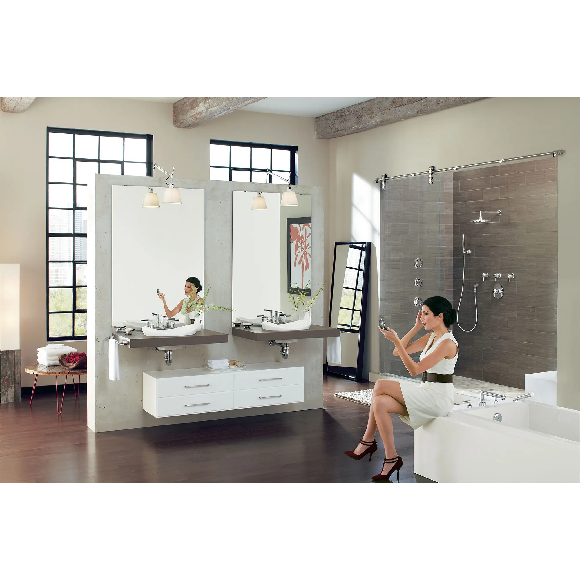 Arris Chrome Two-Handle Diverter Roman Tub Faucet including Handheld Shower - Image 2