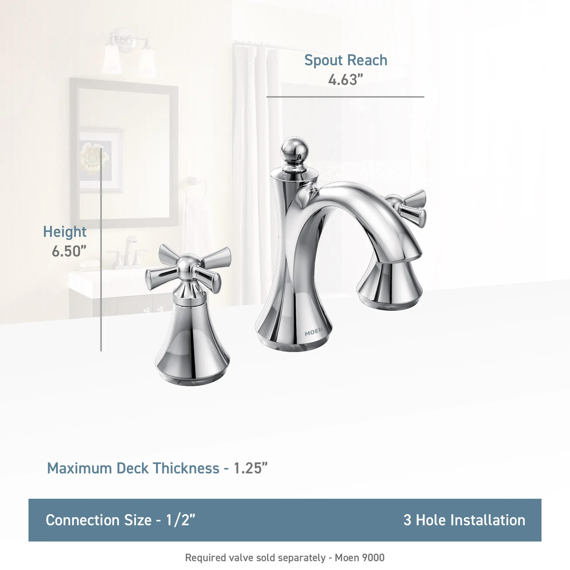 Wynford Chrome two-handle high arc bathroom faucet - Image 3