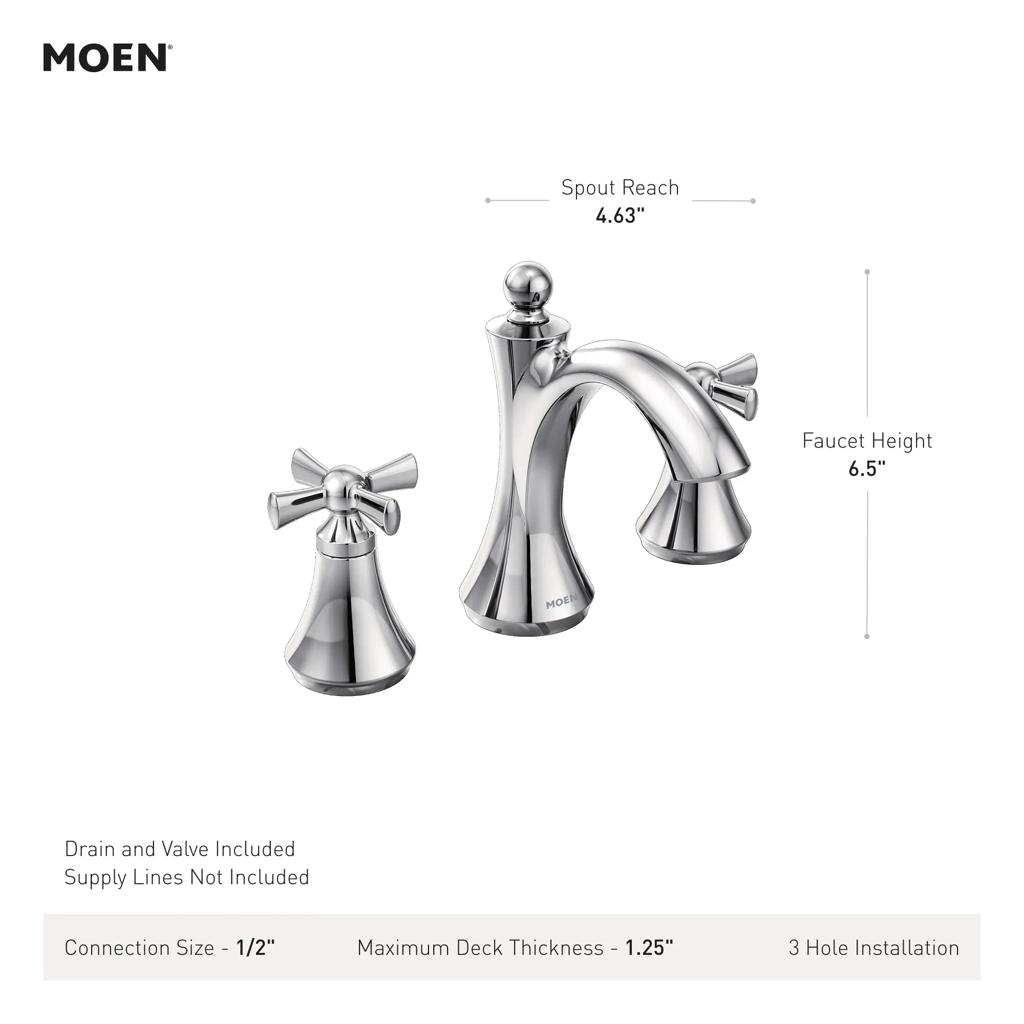 Wynford Chrome two-handle high arc bathroom faucet - Image 5